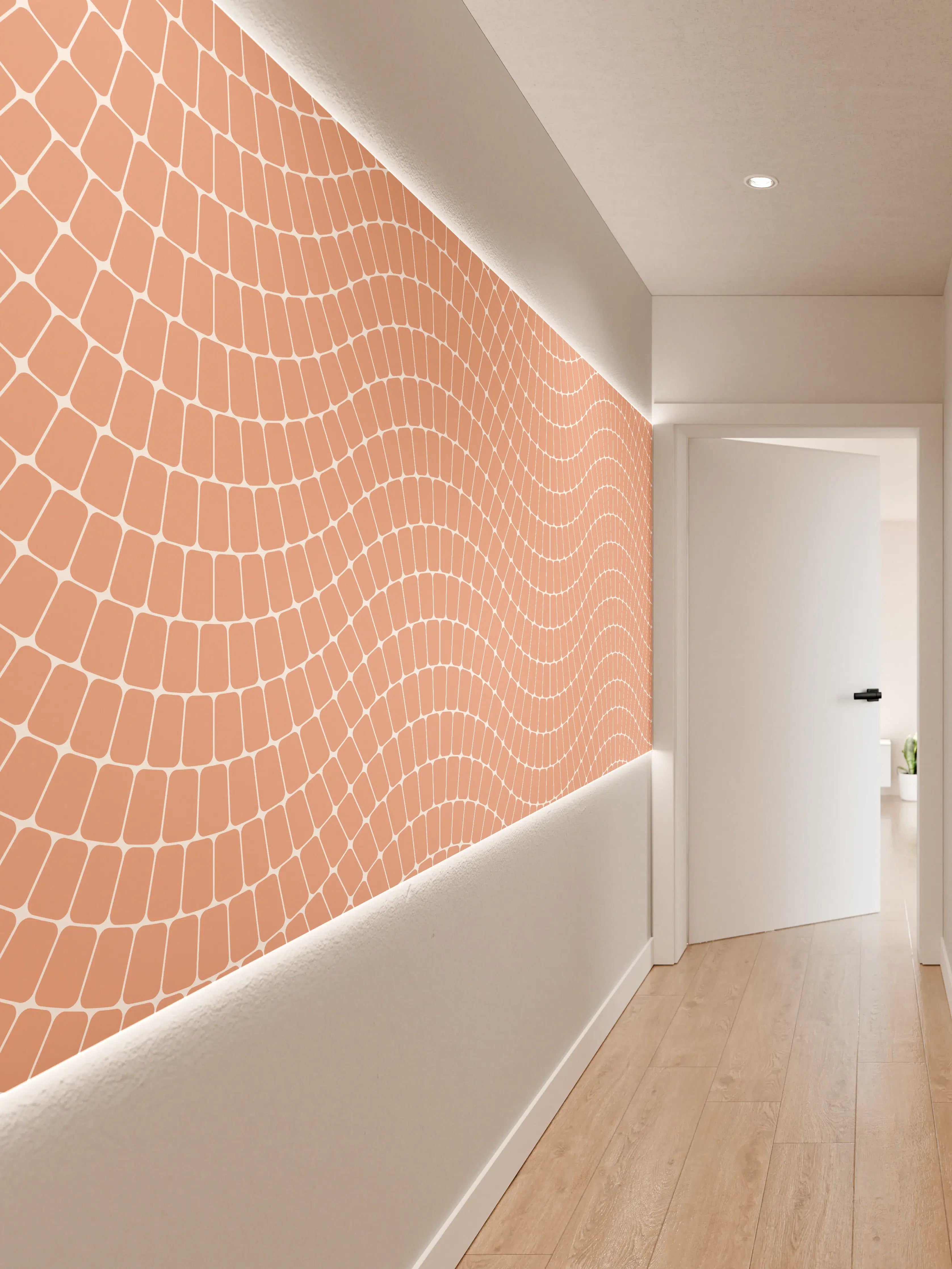 Wandverkleidung Flur - Helles, geometrisches Muster in Pfirsichtönen