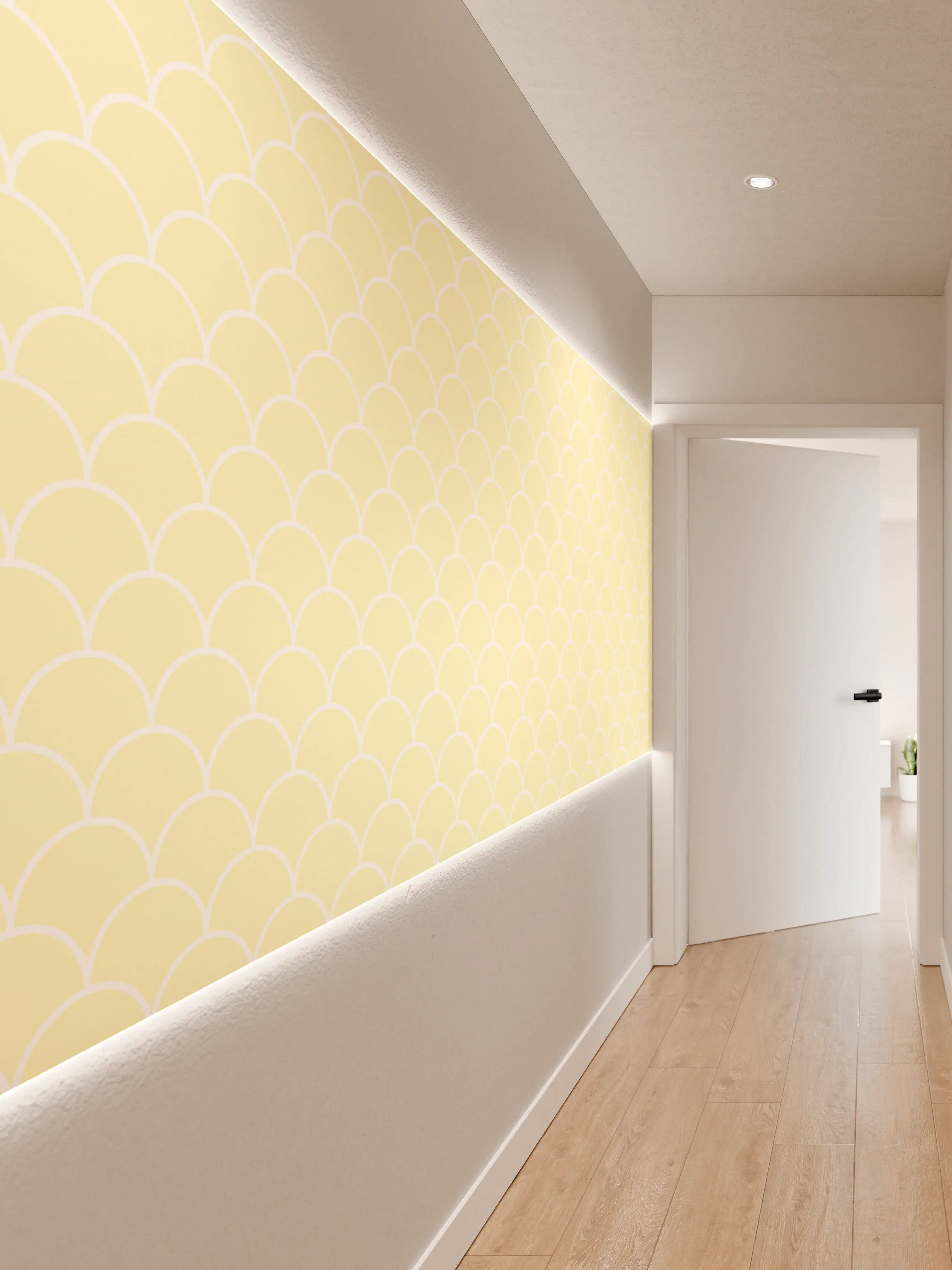 Wandverkleidung Flur - Hellgelbes Muster mit Wellen-Design