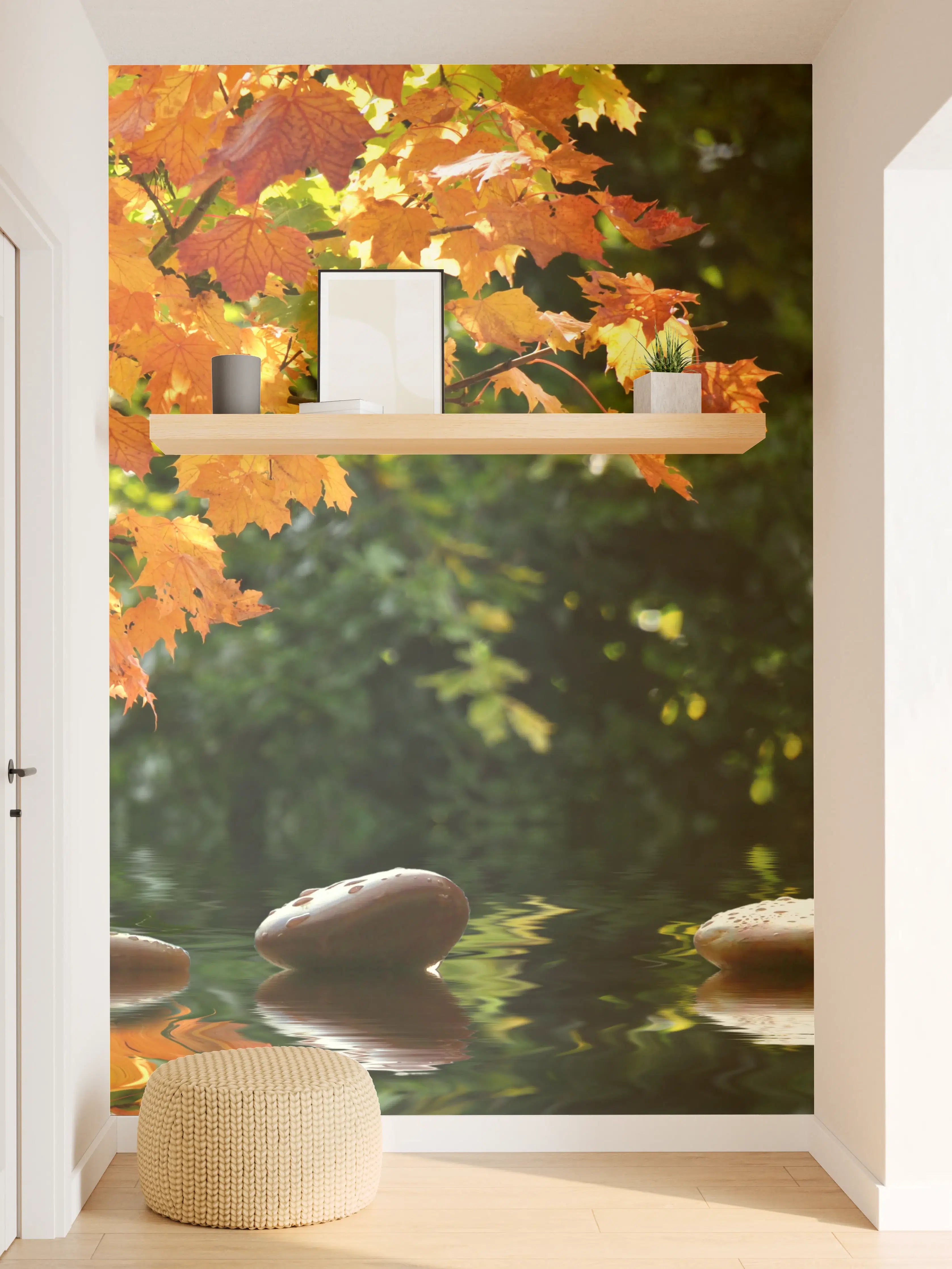 Wandverkleidung Flur - Herbstliche Baumspitze mit Seenlandschaft