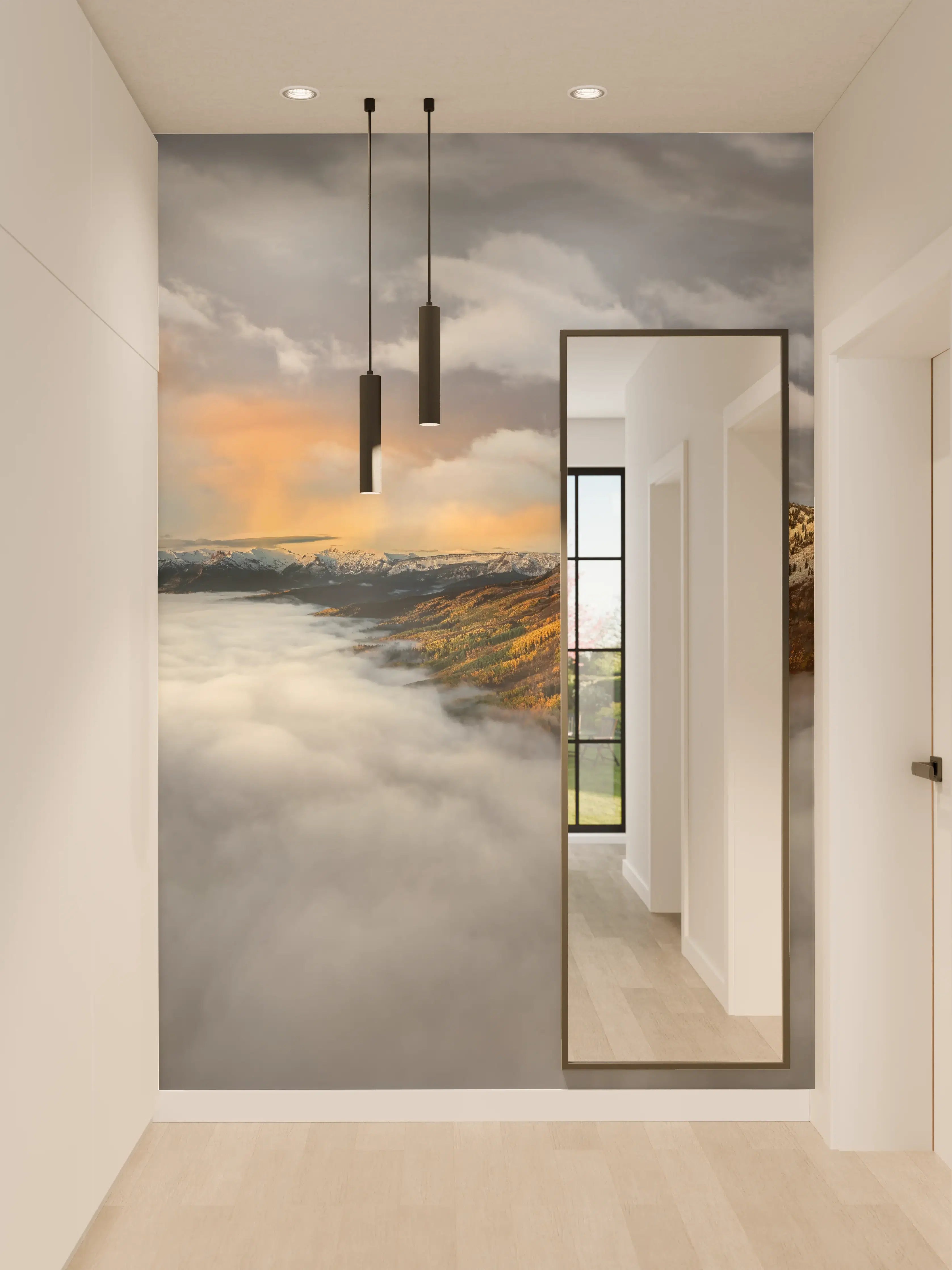 Wandverkleidung Flur - Herbstliche Berglandschaft Nebel