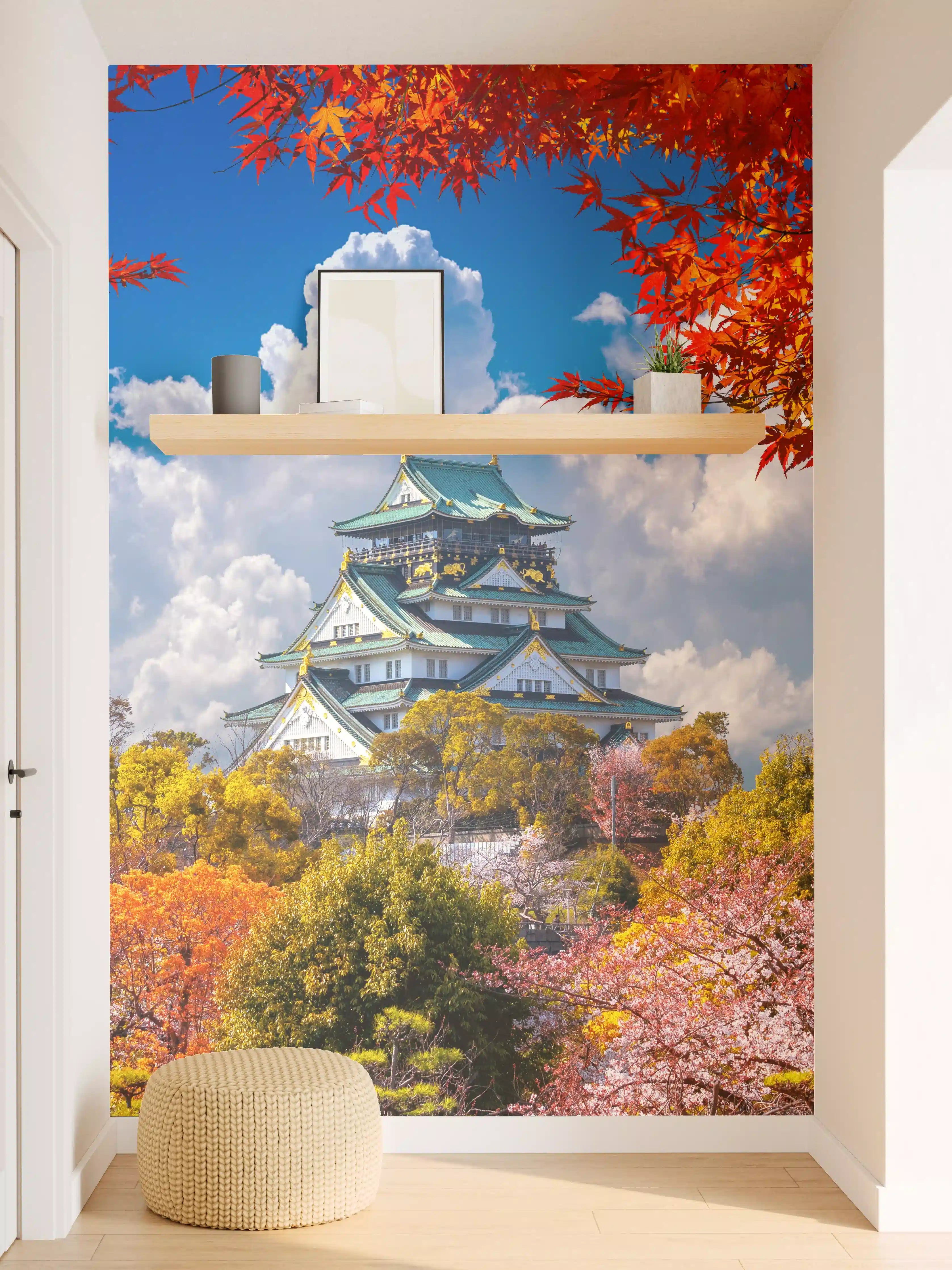 Wandverkleidung Flur - Herbstliche Japanische Burg in Farbenpracht