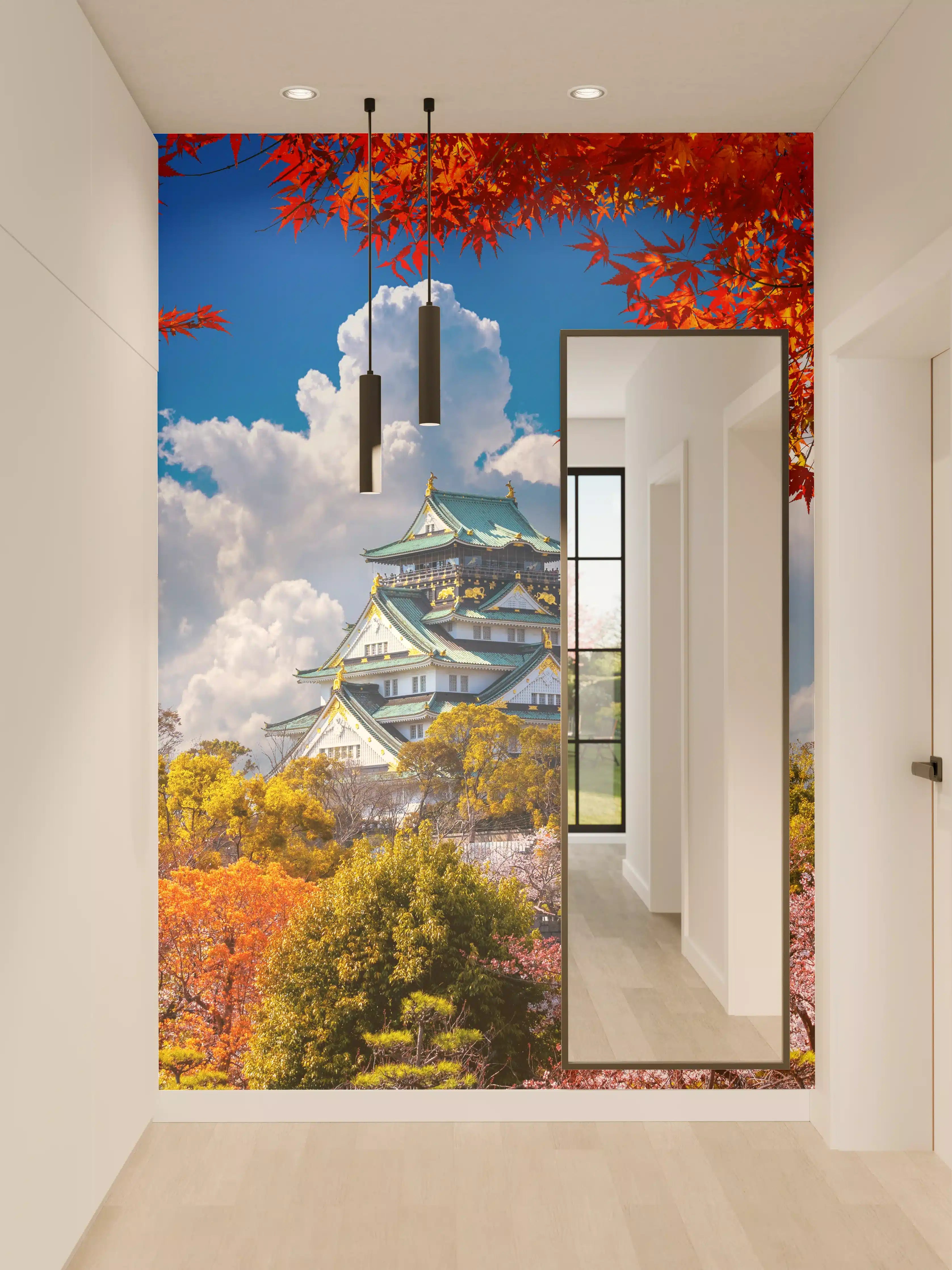 Wandverkleidung Flur - Herbstliche Japanische Burg in Farbenpracht