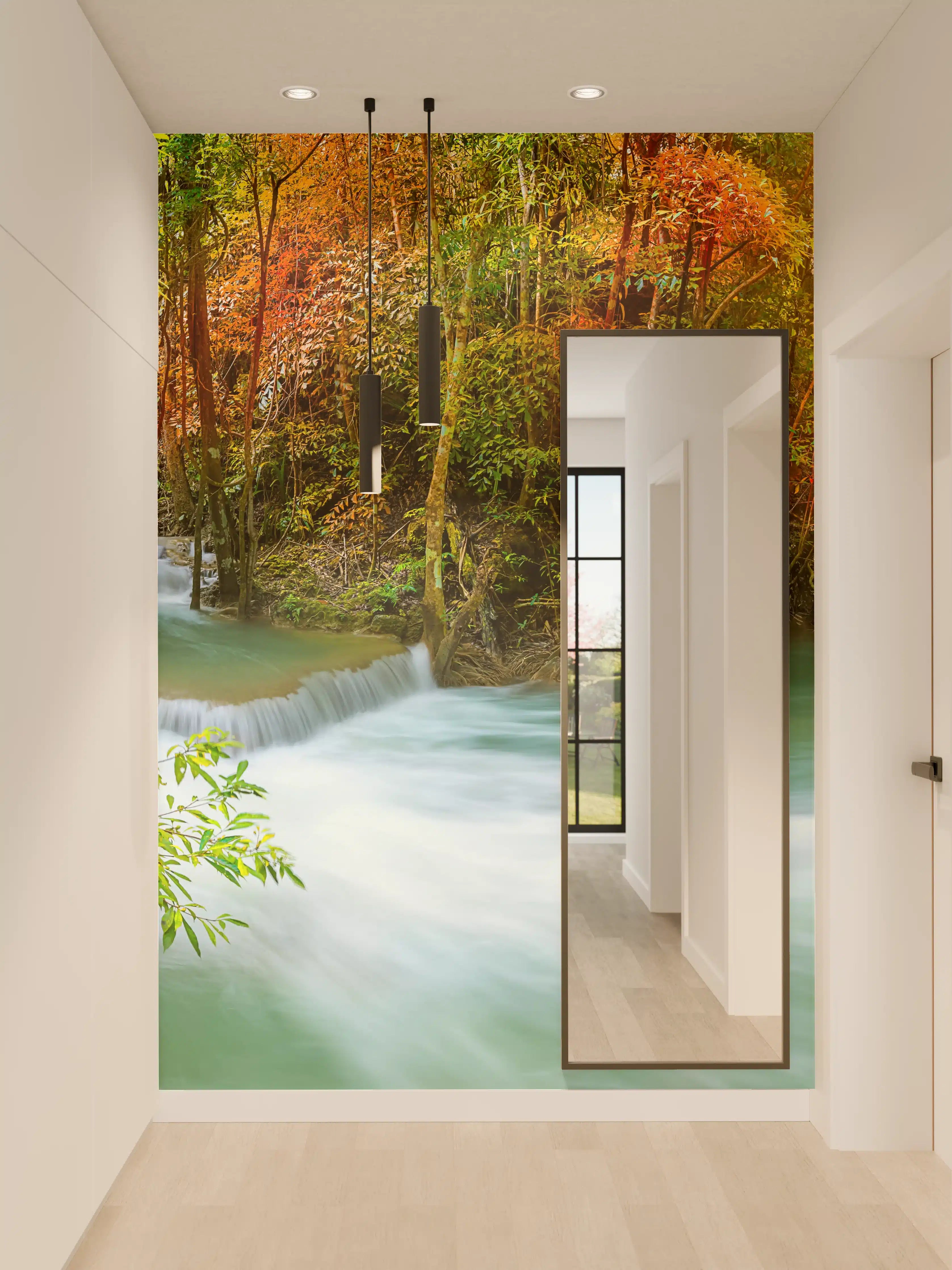 Wandverkleidung Flur - Herbstlicher Türkis-Wasserfall