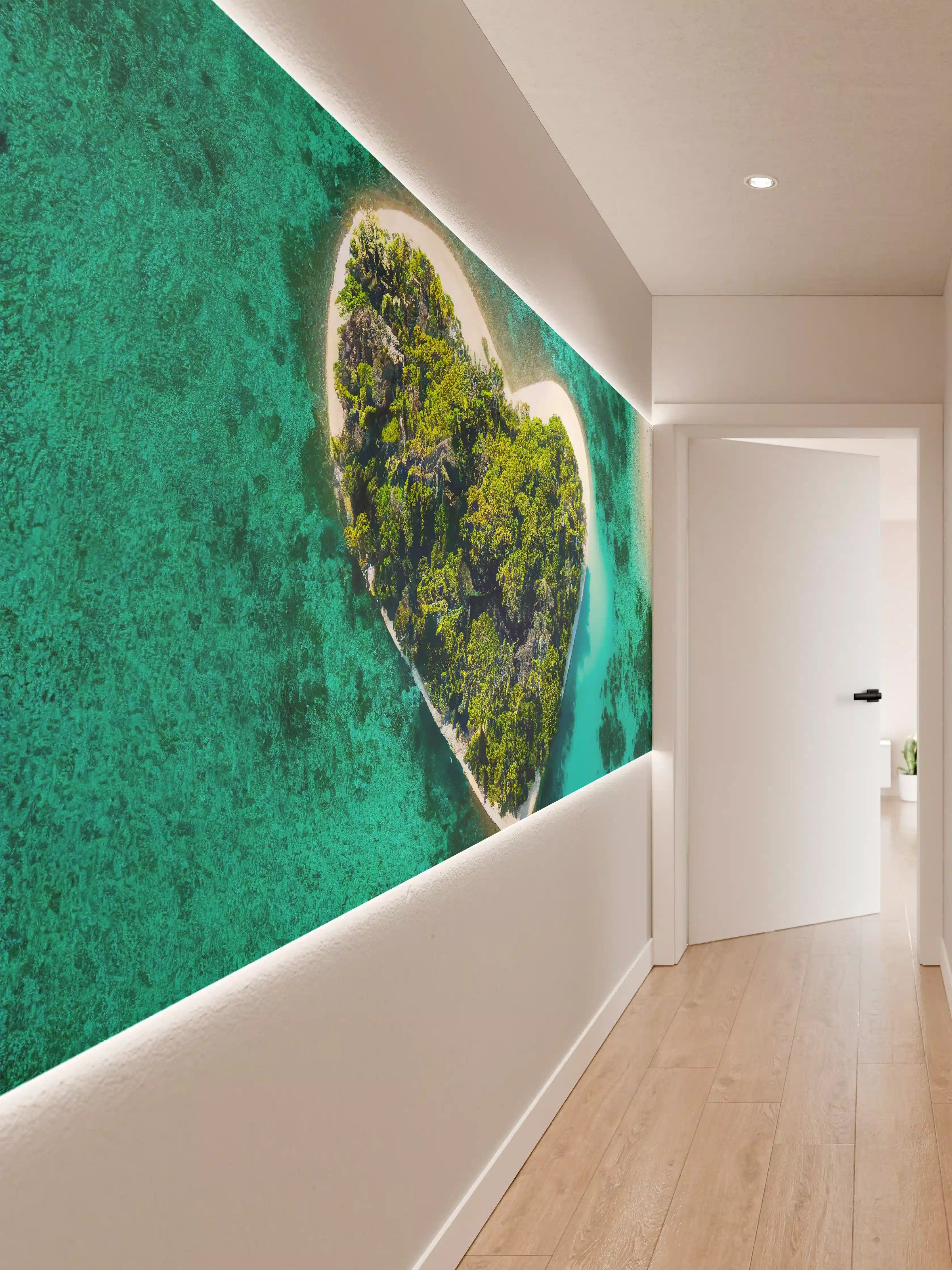 Wandverkleidung Flur - Herzförmiges Inselparadies im türkisblauen Wasser