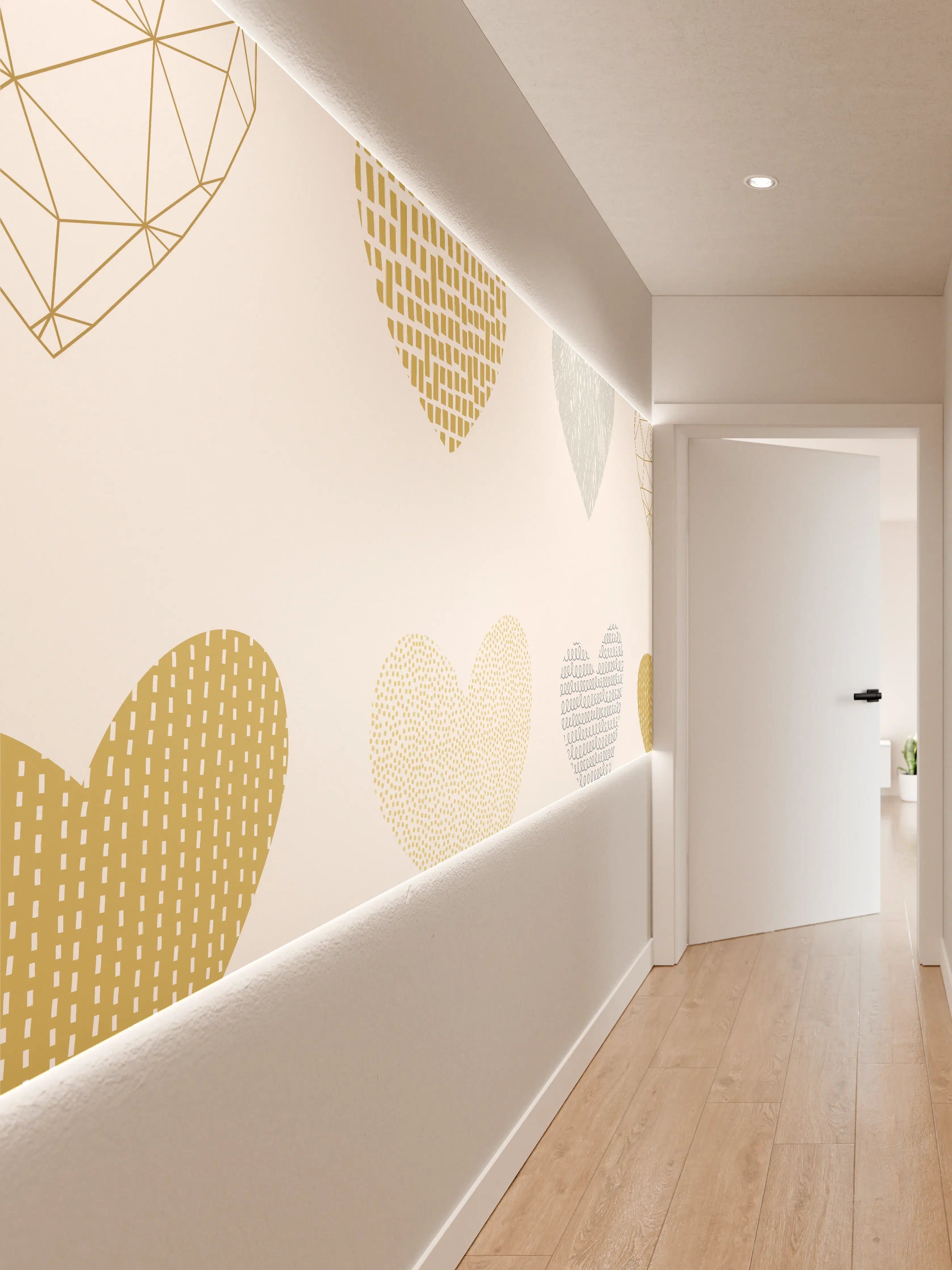 Wandverkleidung Flur - Herzige Herzmotive in Gold und Blau