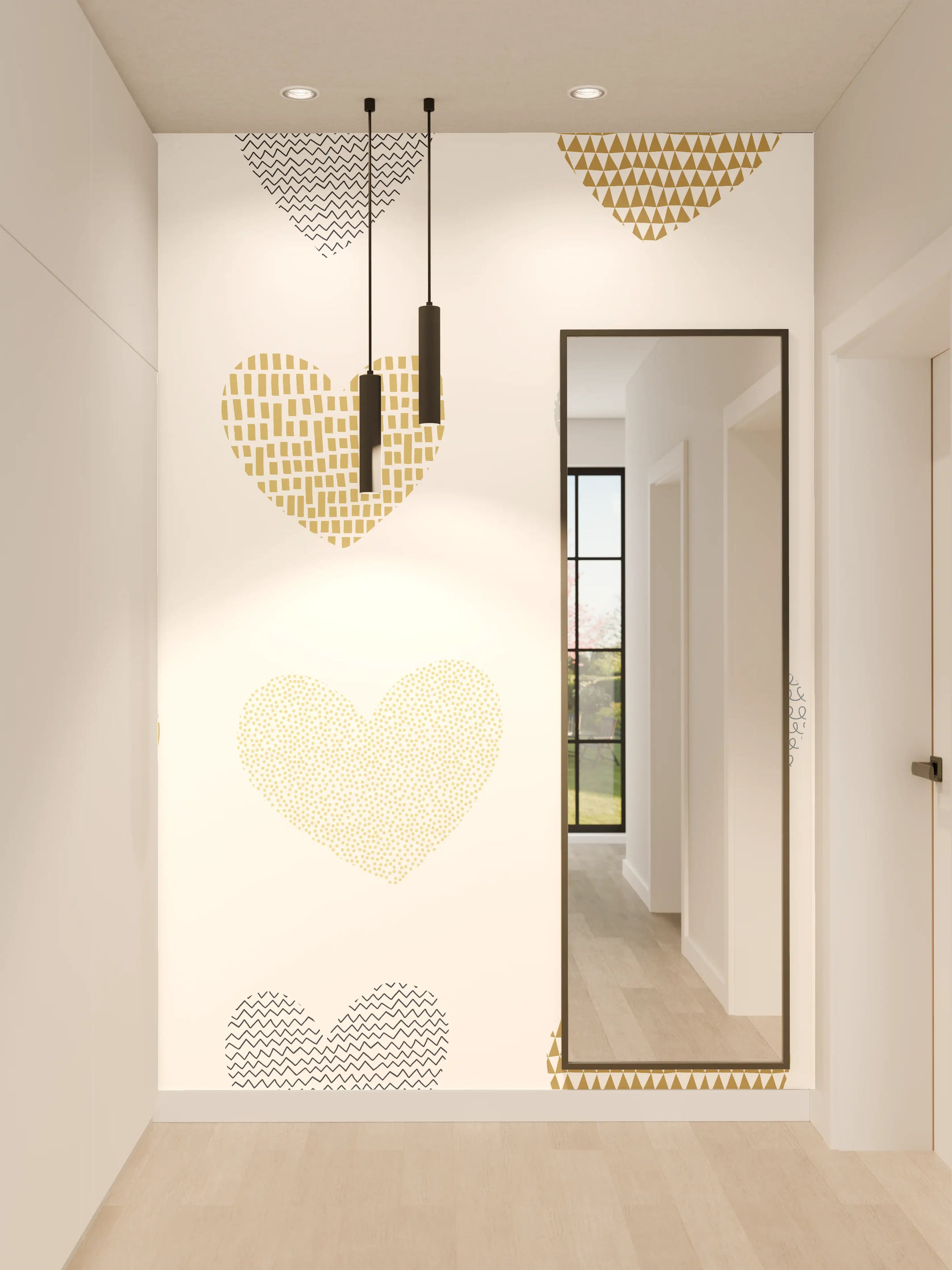 Wandverkleidung Flur - Herzige Herzmotive in Gold und Blau