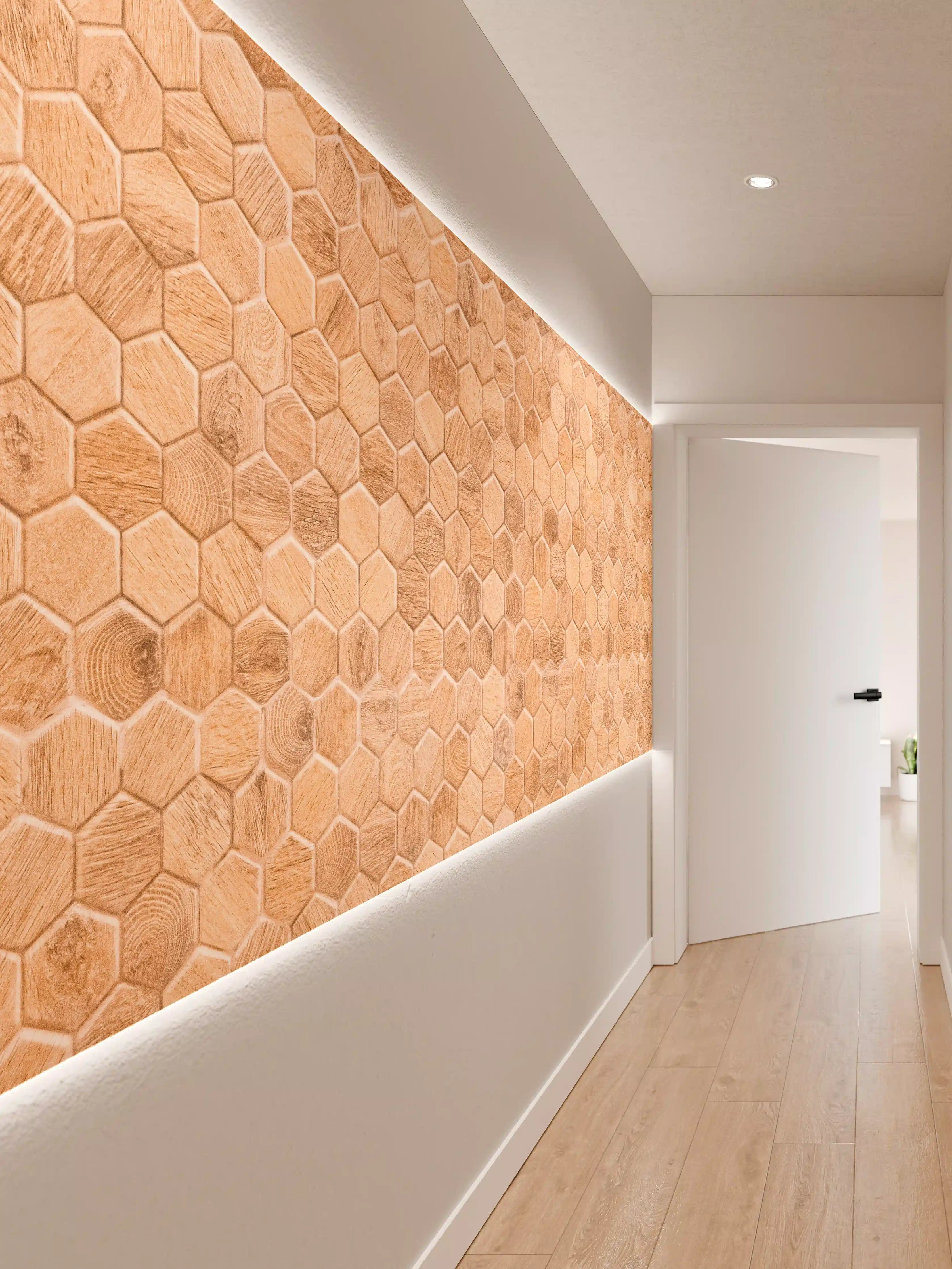 Wandverkleidung Flur - Hexagon Holz Wabenmuster