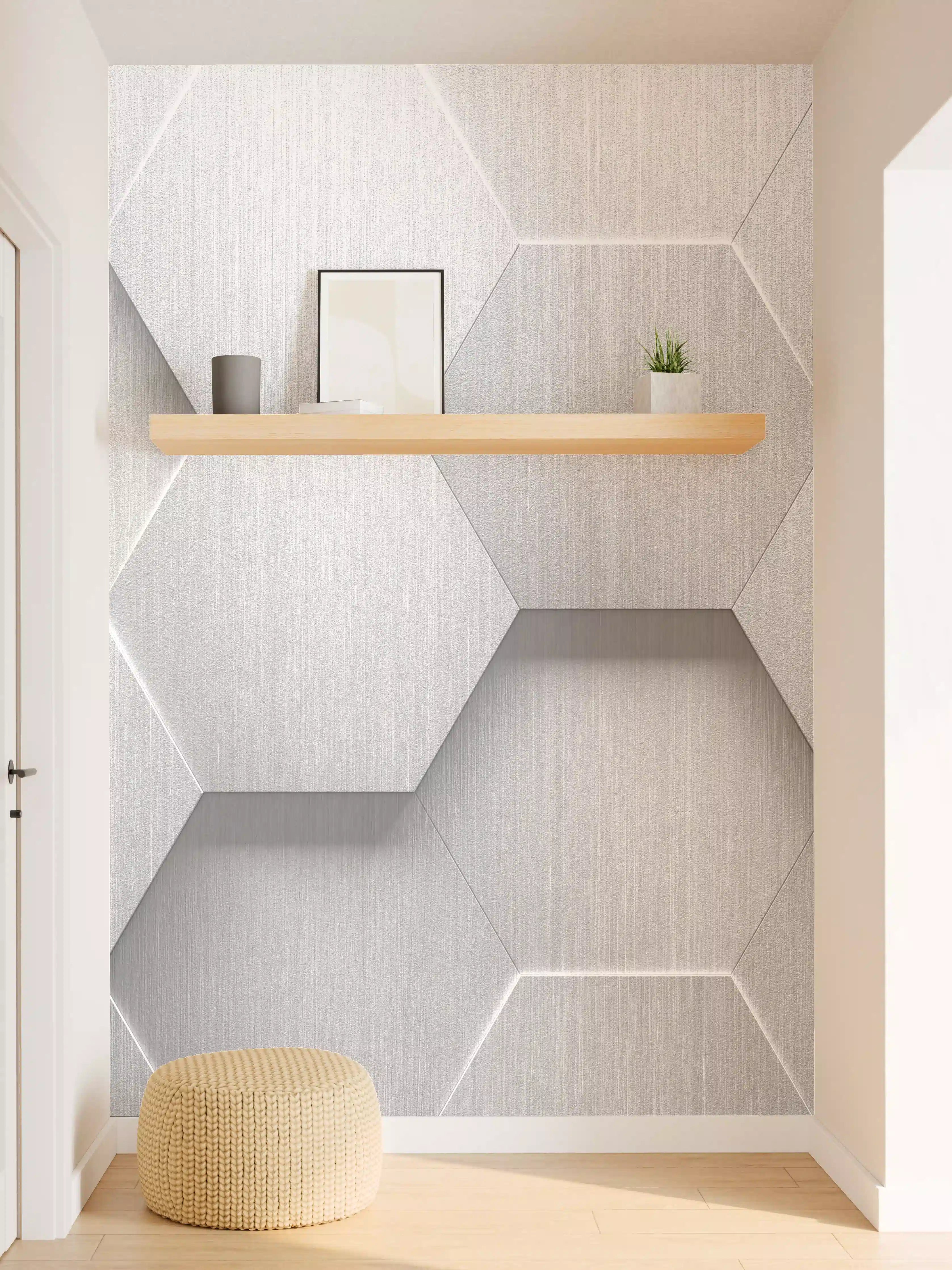 Wandverkleidung Flur - Hexagon Metallstruktur Grau-Weiß