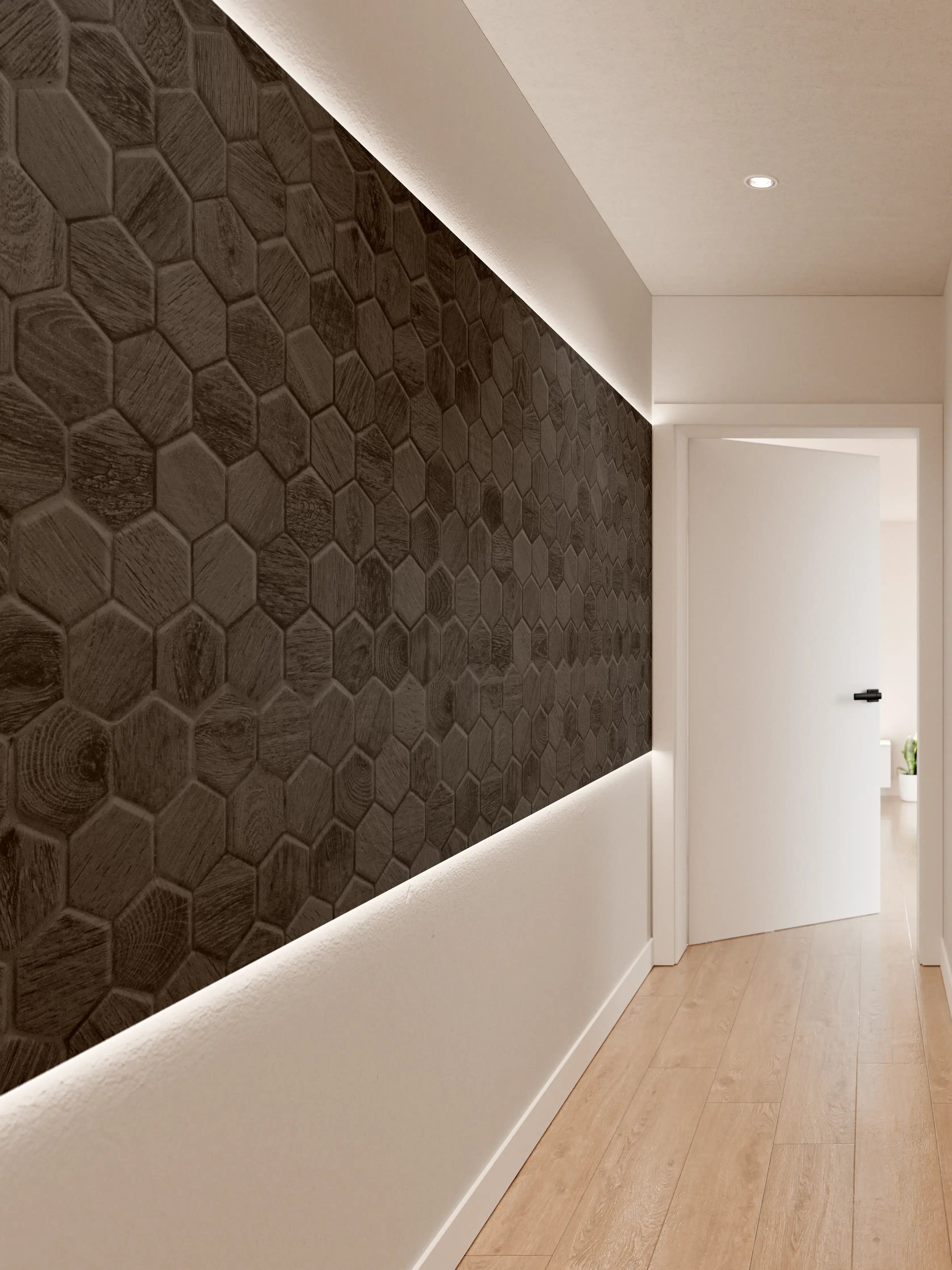 Wandverkleidung Flur - Hexagonales Holz Wabenmuster
