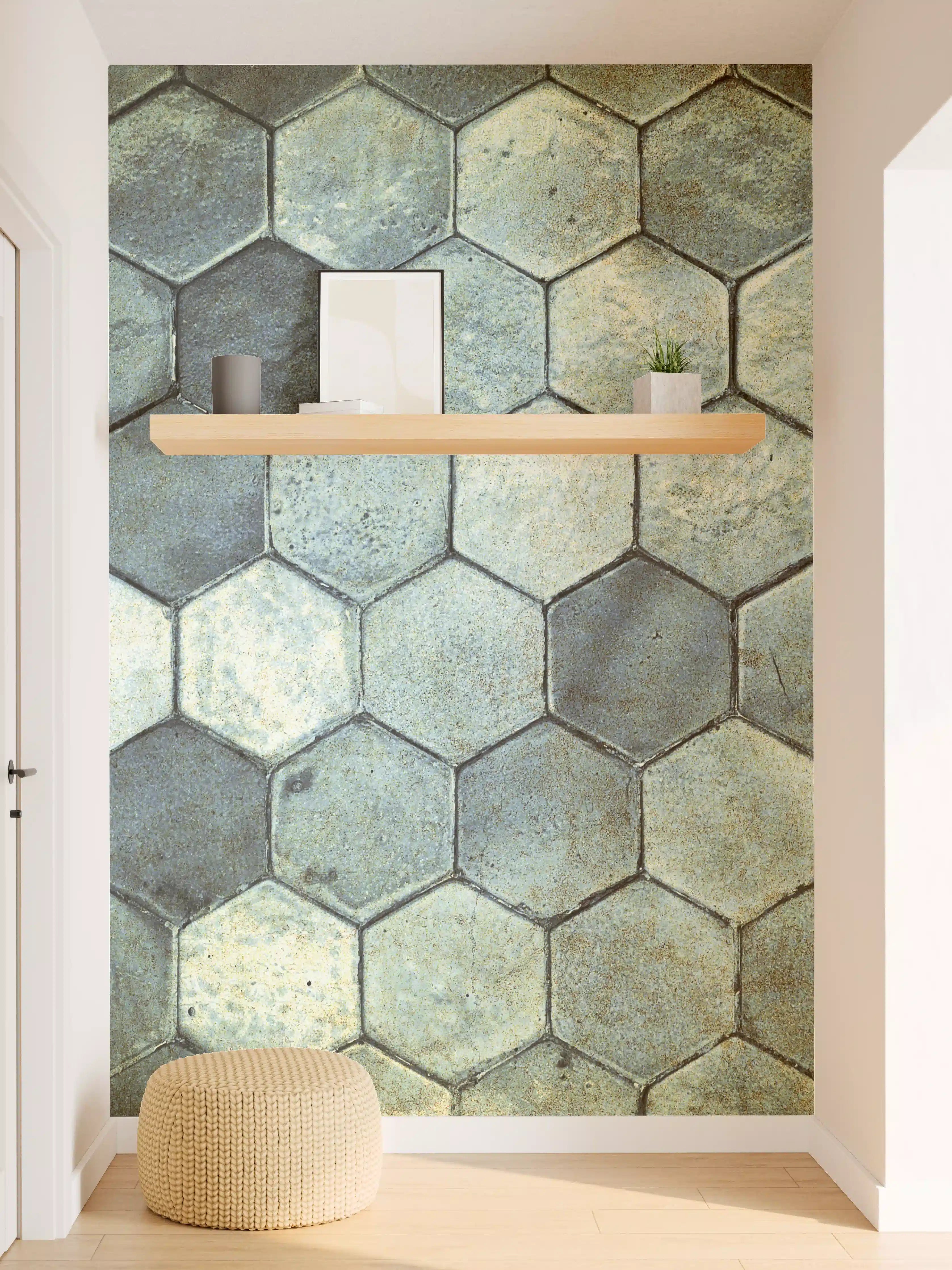 Wandverkleidung Flur - Hexagonfliesen in natürlichen Tönen