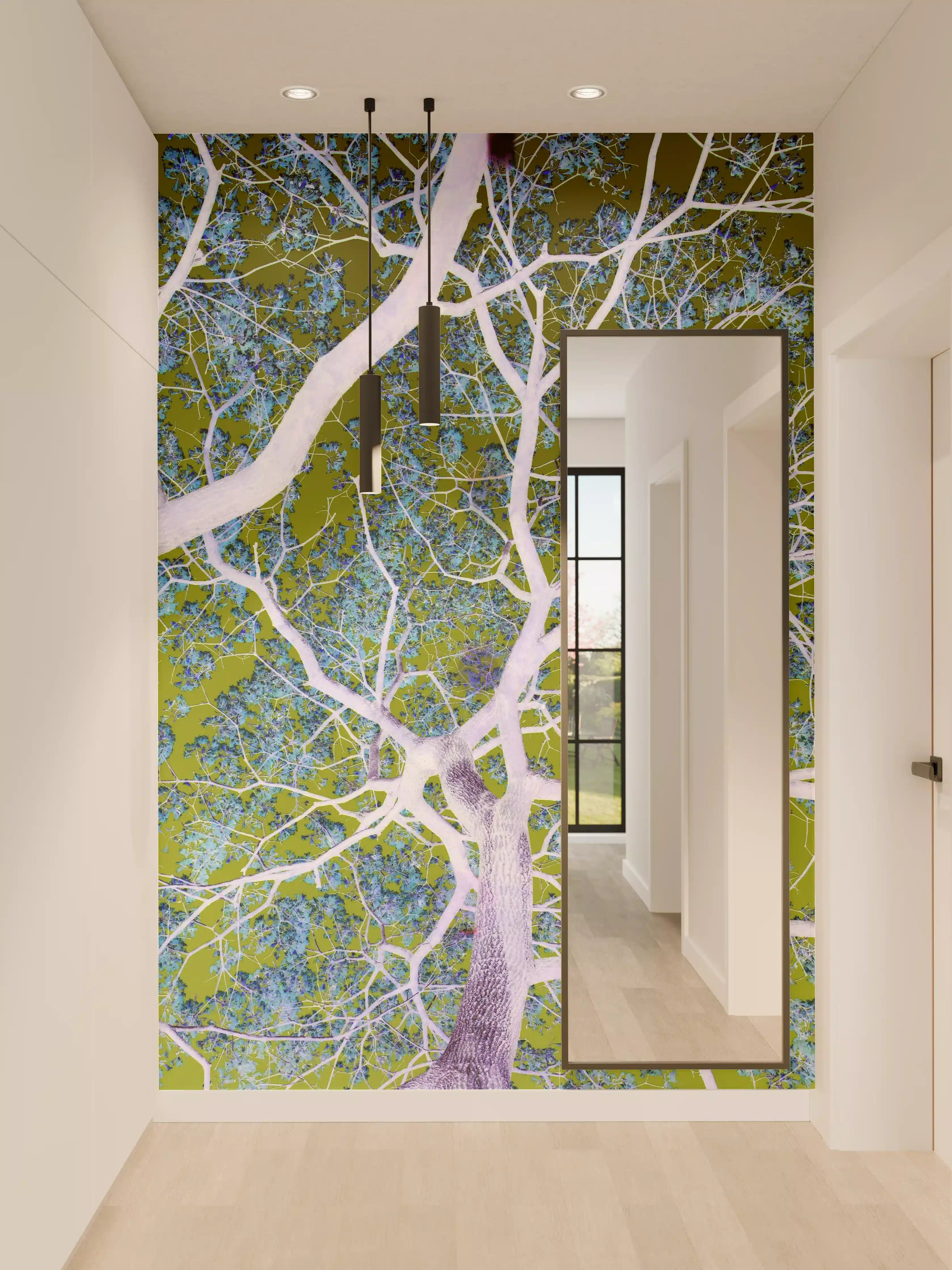 Wandverkleidung Flur - Himmel und Baum in surrealen Farben