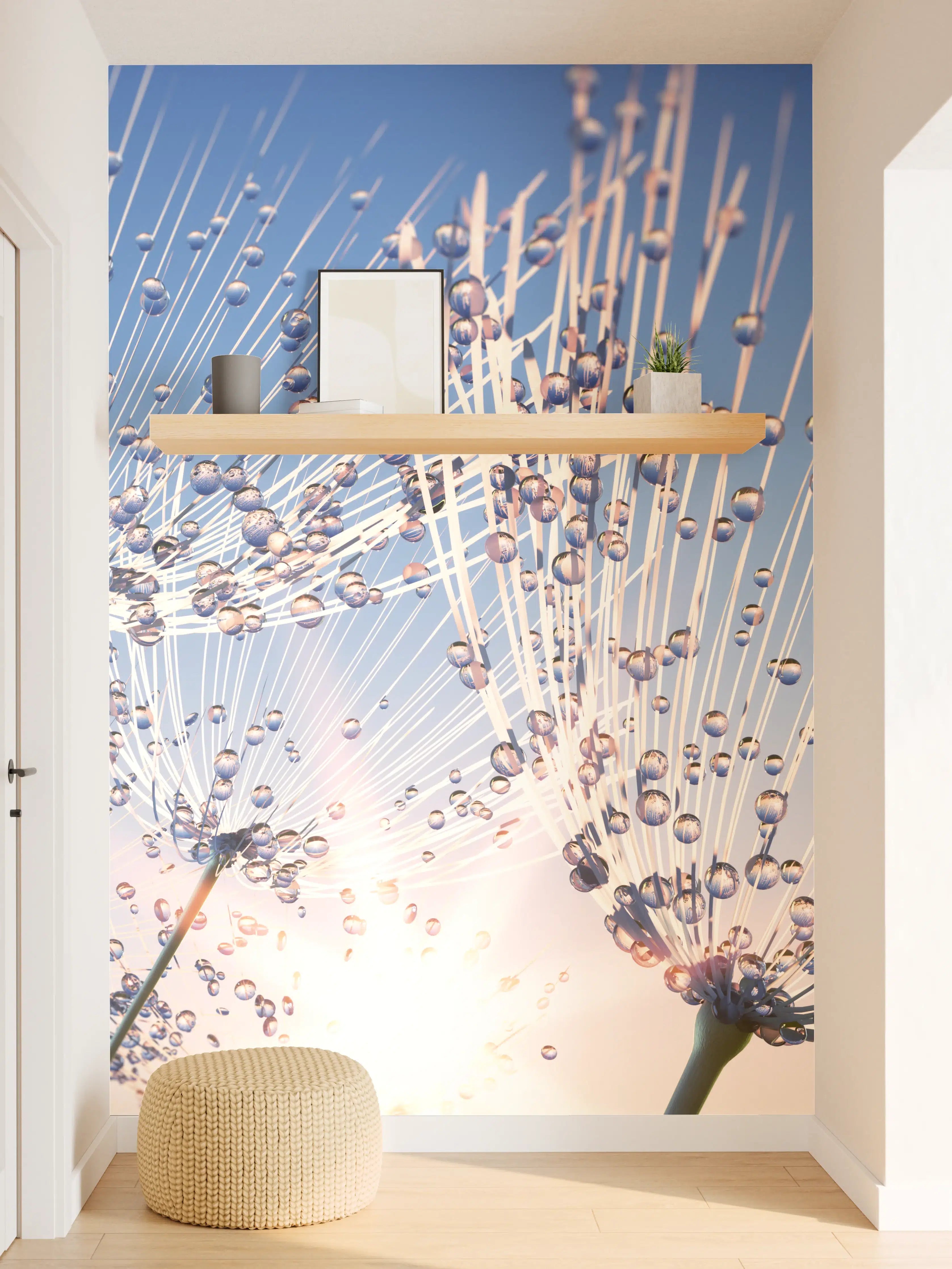 Wandverkleidung Flur - Himmel voller Pusteblumen bei Sonnenaufgang