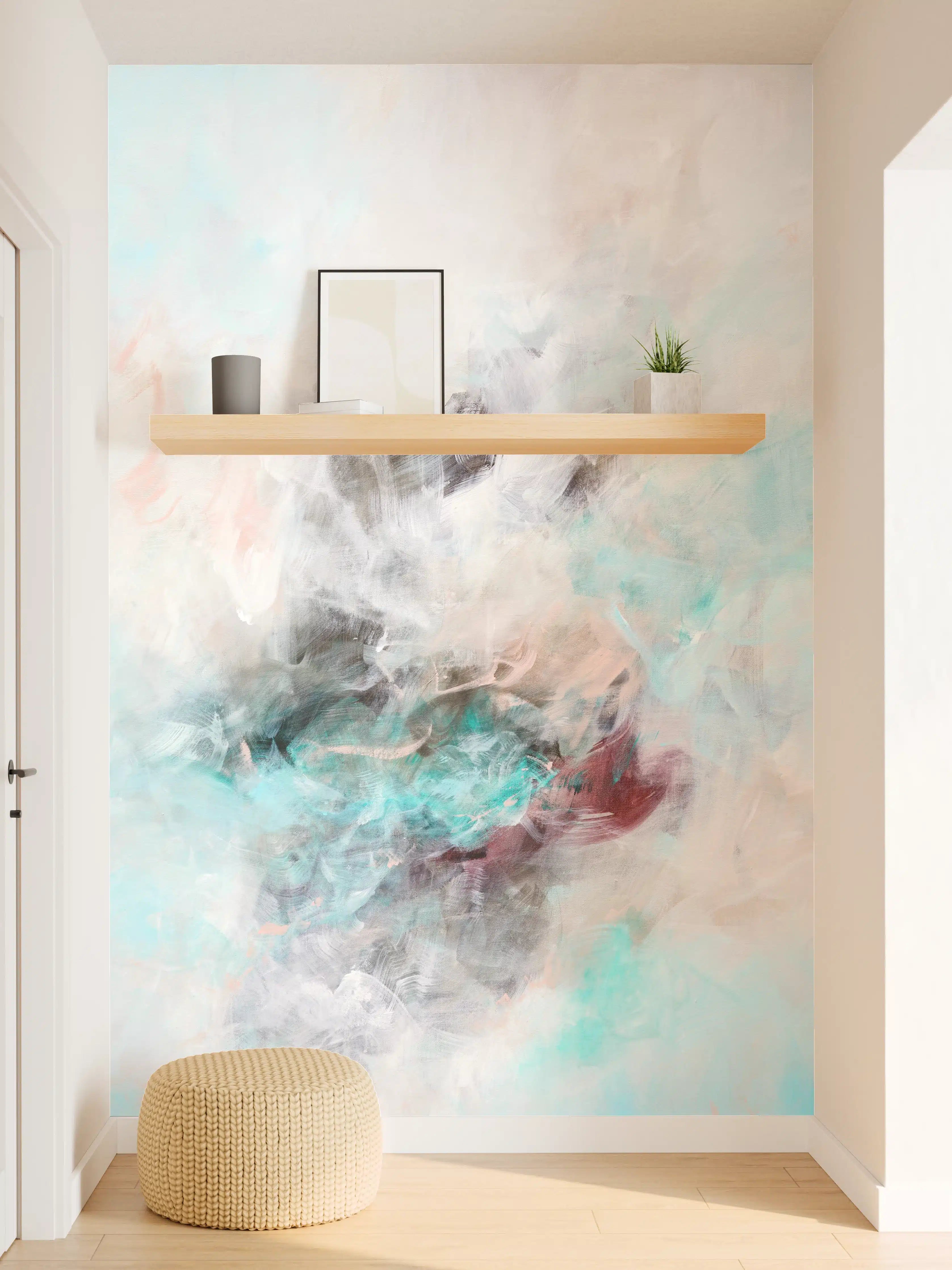 Wandverkleidung Flur - Himmel, Wasser und Wolken in sanften Farben