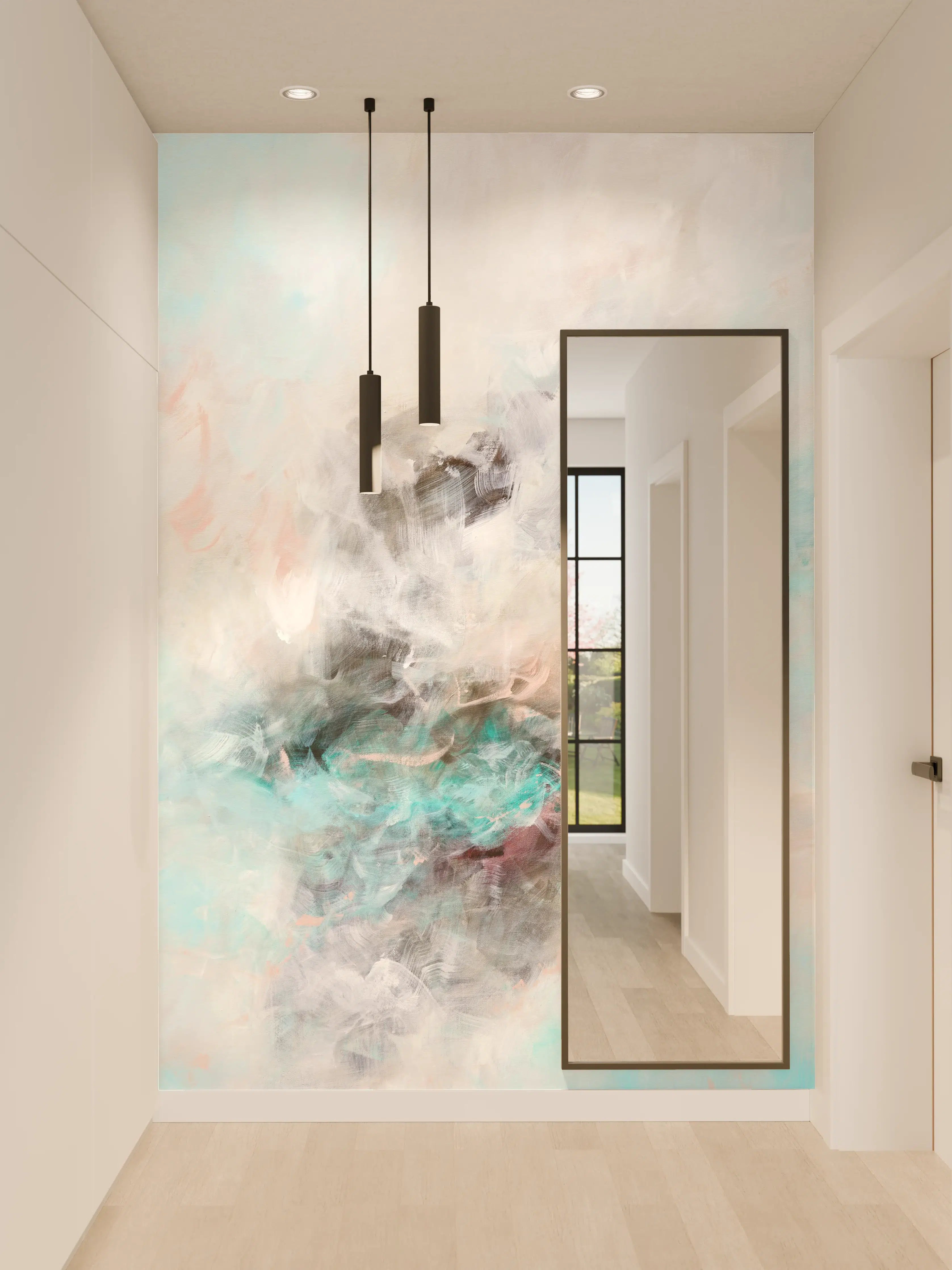 Wandverkleidung Flur - Himmel, Wasser und Wolken in sanften Farben