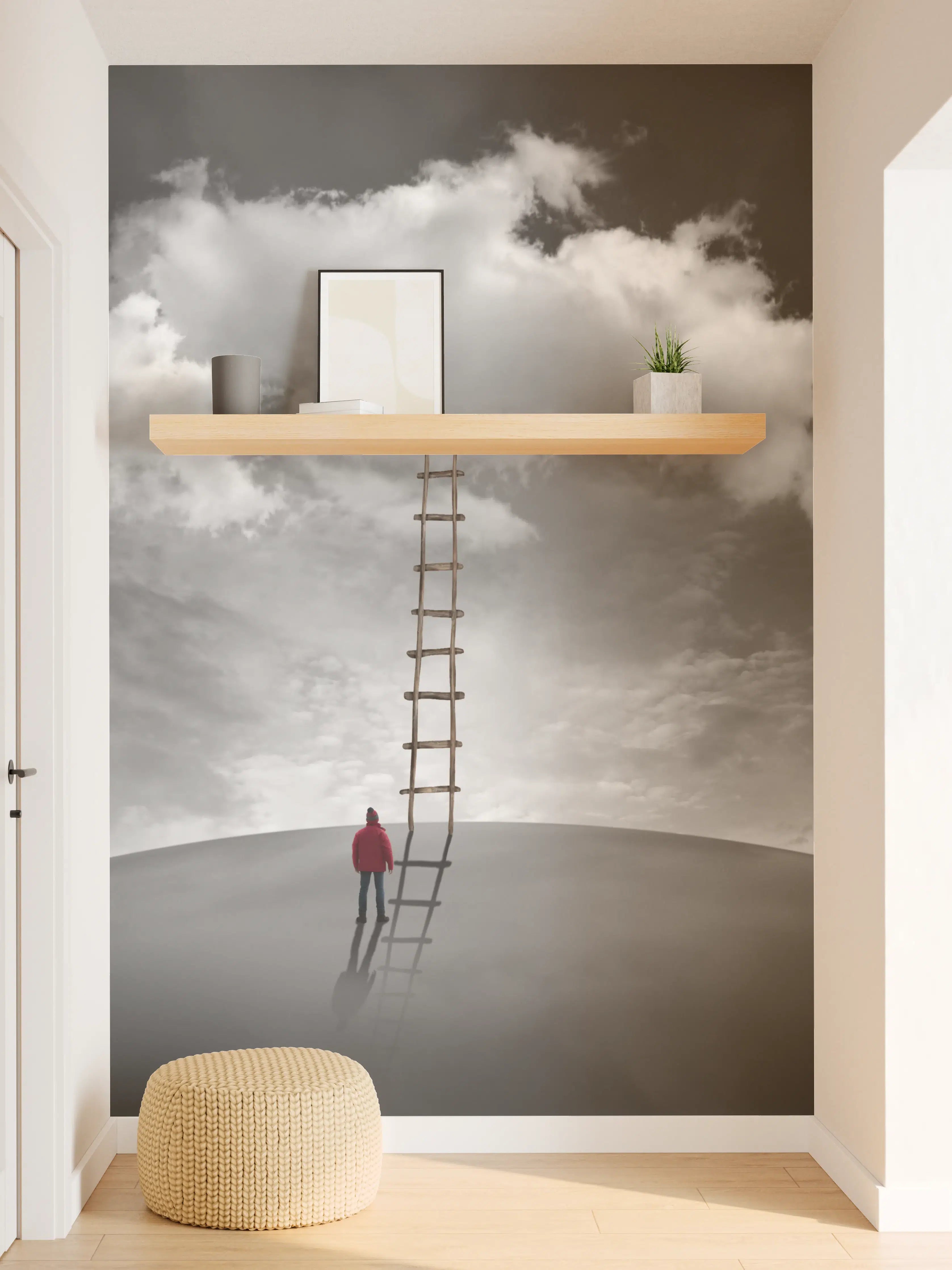 Wandverkleidung Flur - Himmelsabenteuer mit Leiter in Wolken