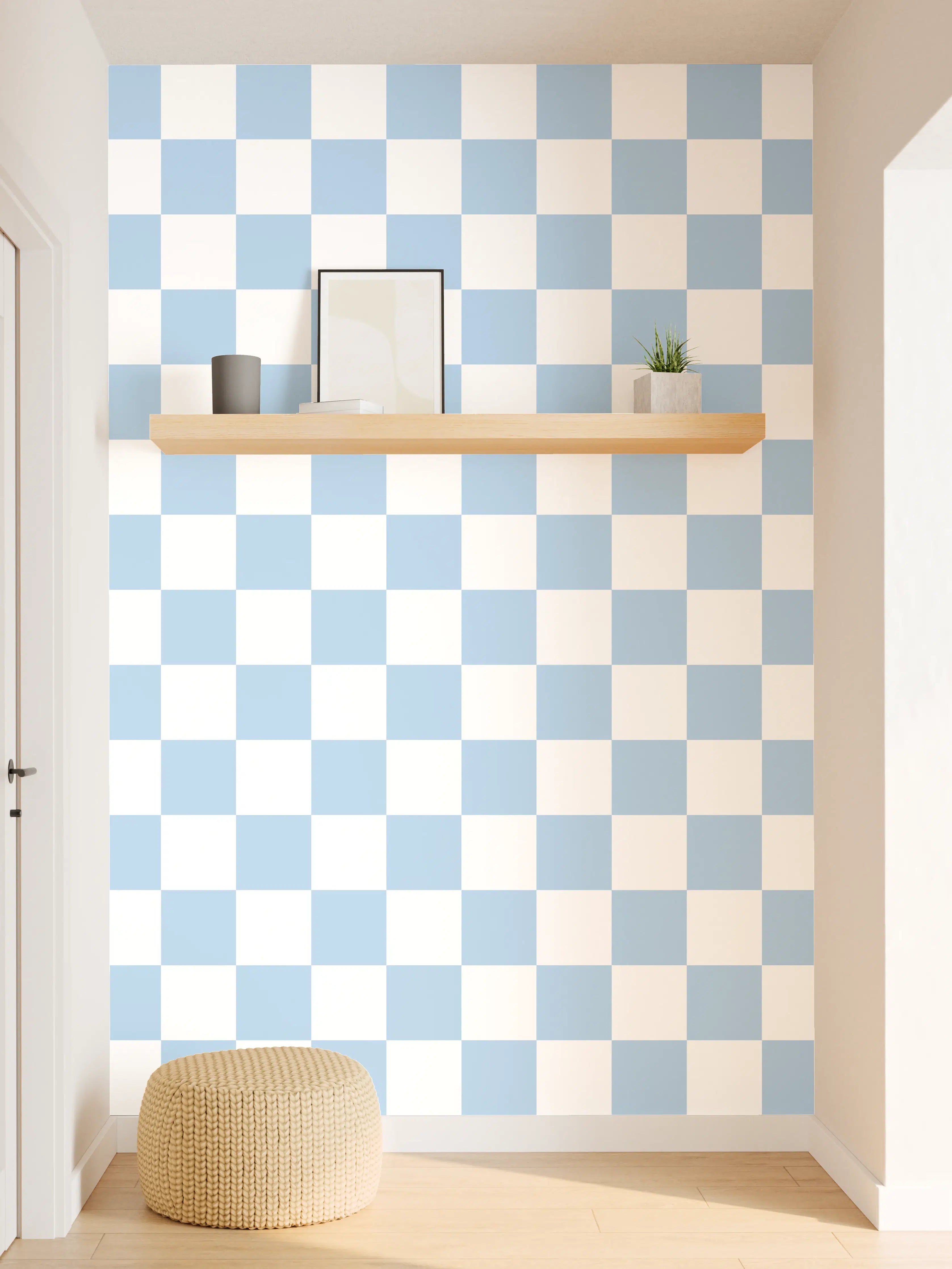 Wandverkleidung Flur - Hintergrund mit blau-weißem Karomuster