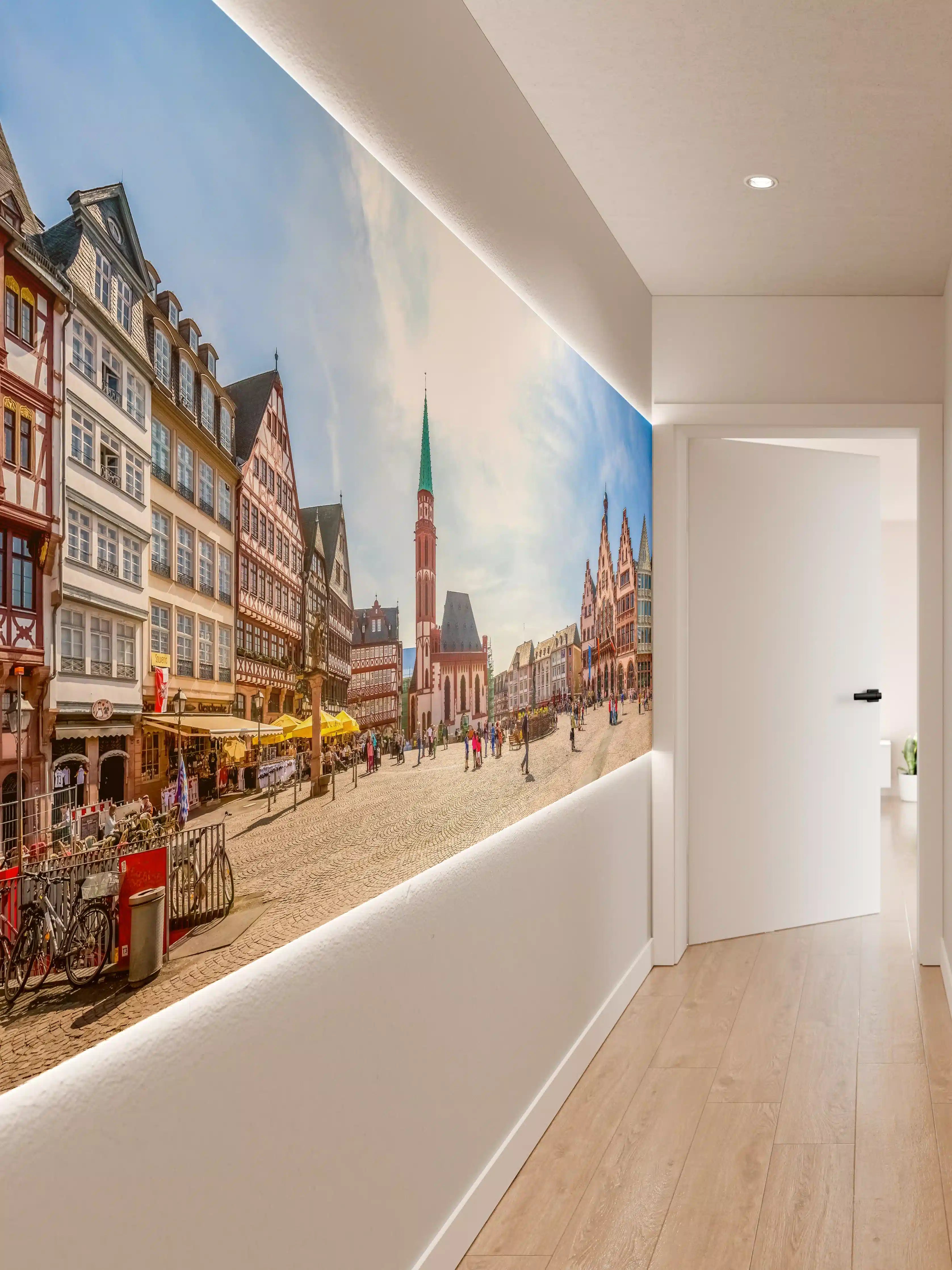 Wandverkleidung Flur - Historische Stadtansicht mit bunten Fachwerkhäusern