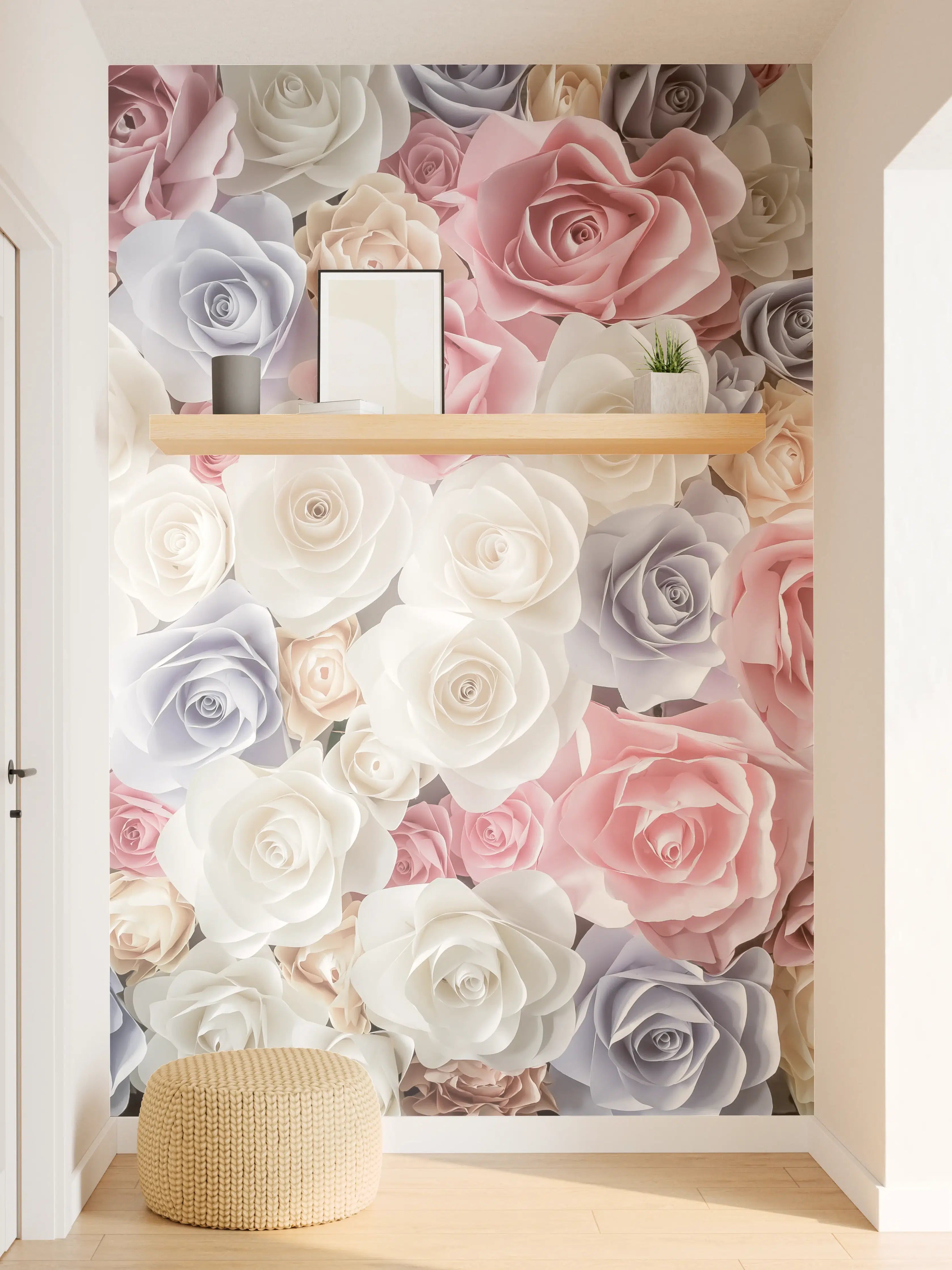 Wandverkleidung Flur - Hochwertige Blumenwand in Pastellfarben