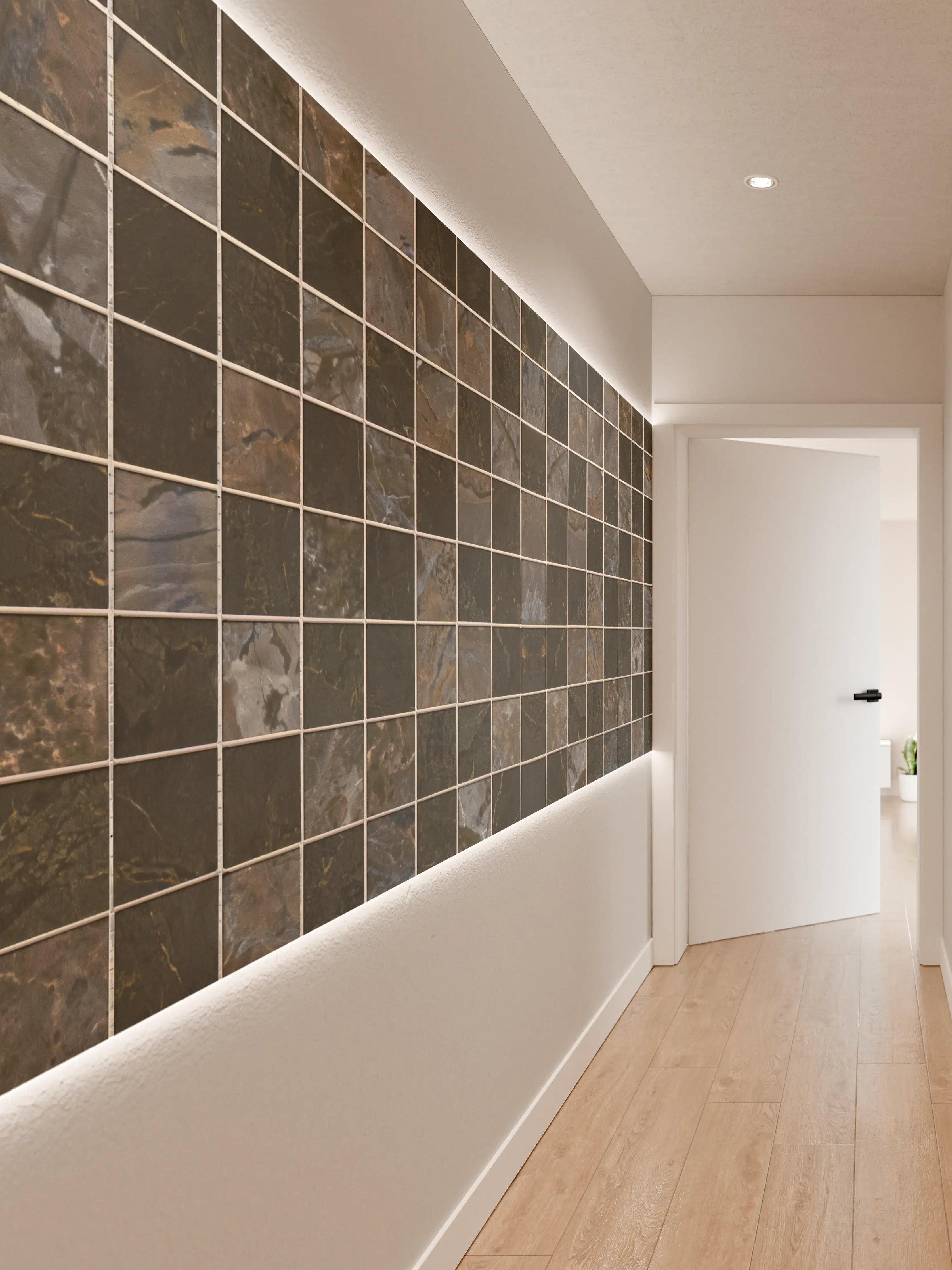 Wandverkleidung Flur - Hochwertige Mosaikfliesen in dunklen Tönen