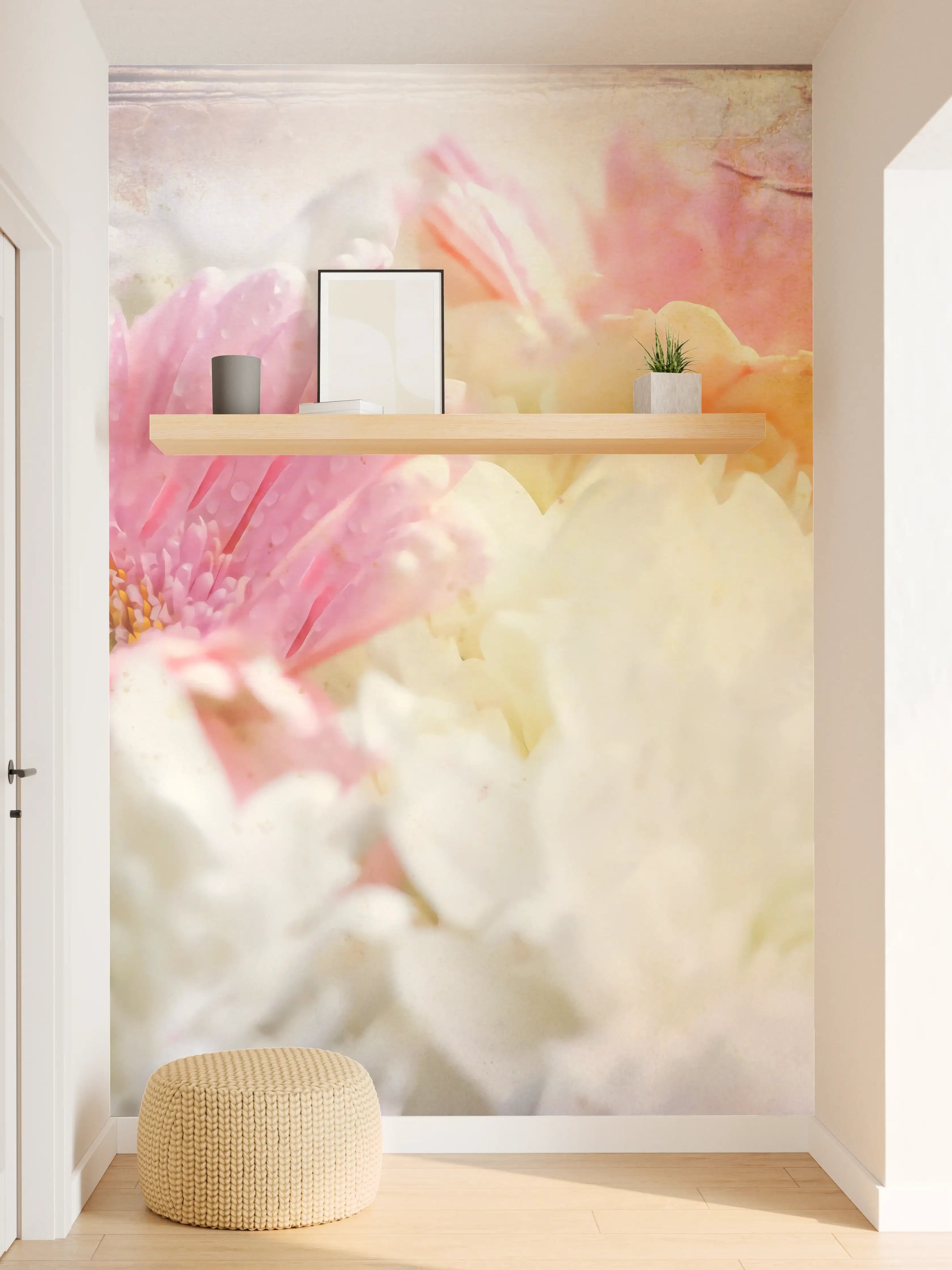 Wandverkleidung Flur - Hochwertiges Blumenbild mit Pastellfarben