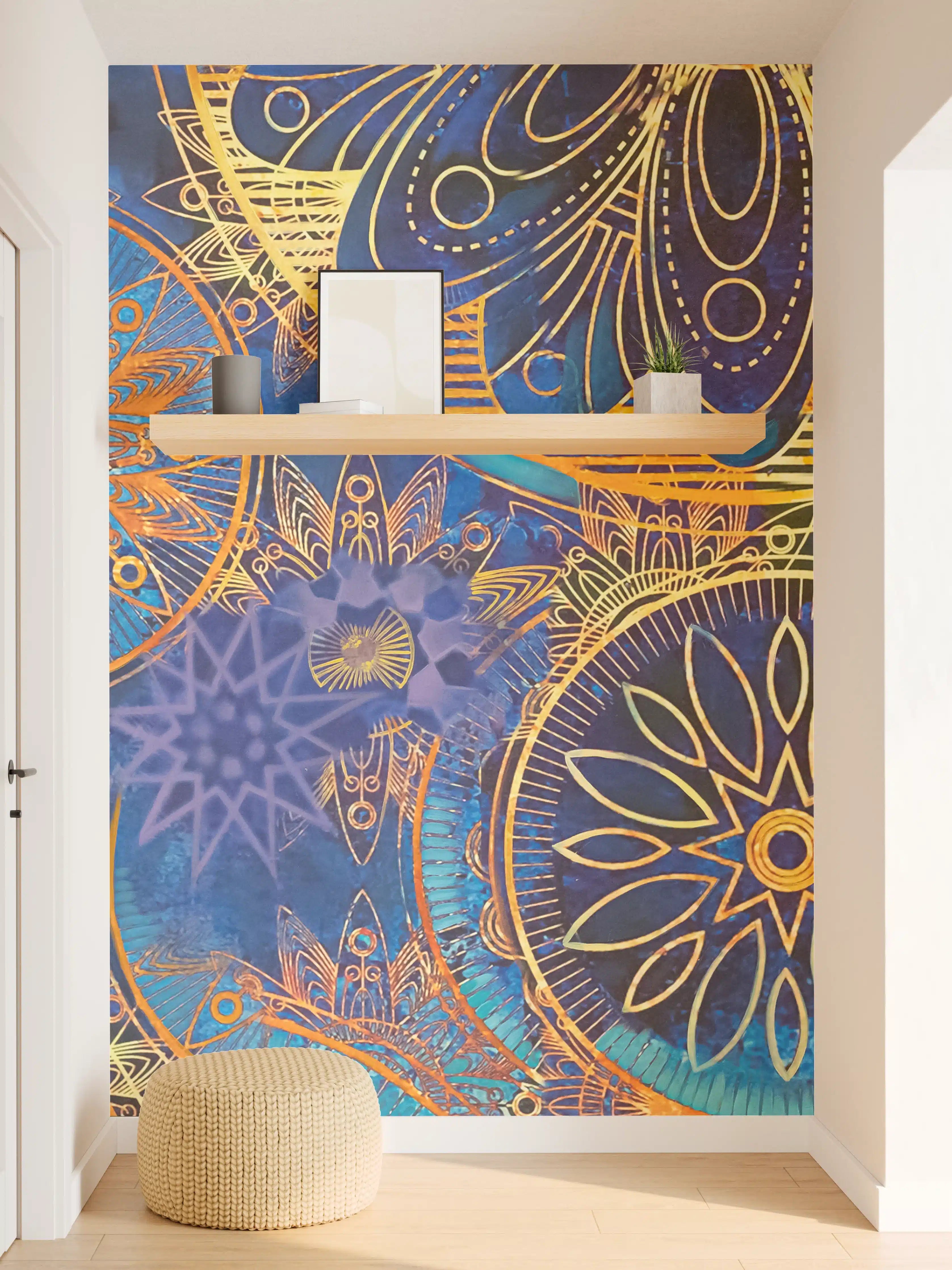 Wandverkleidung Flur - Hochwertiges Mandala-Design in Blau und Gold