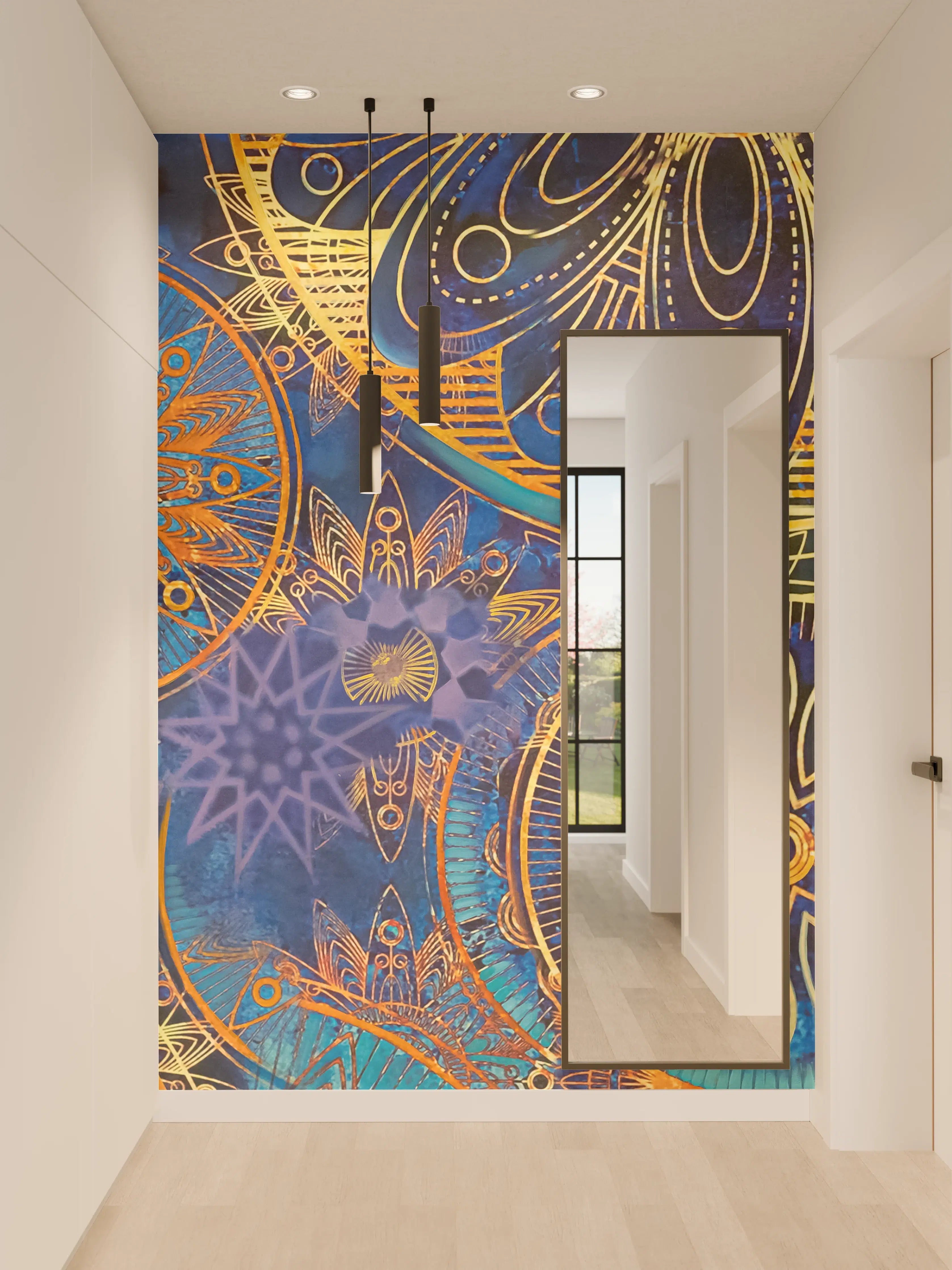 Wandverkleidung Flur - Hochwertiges Mandala-Design in Blau und Gold