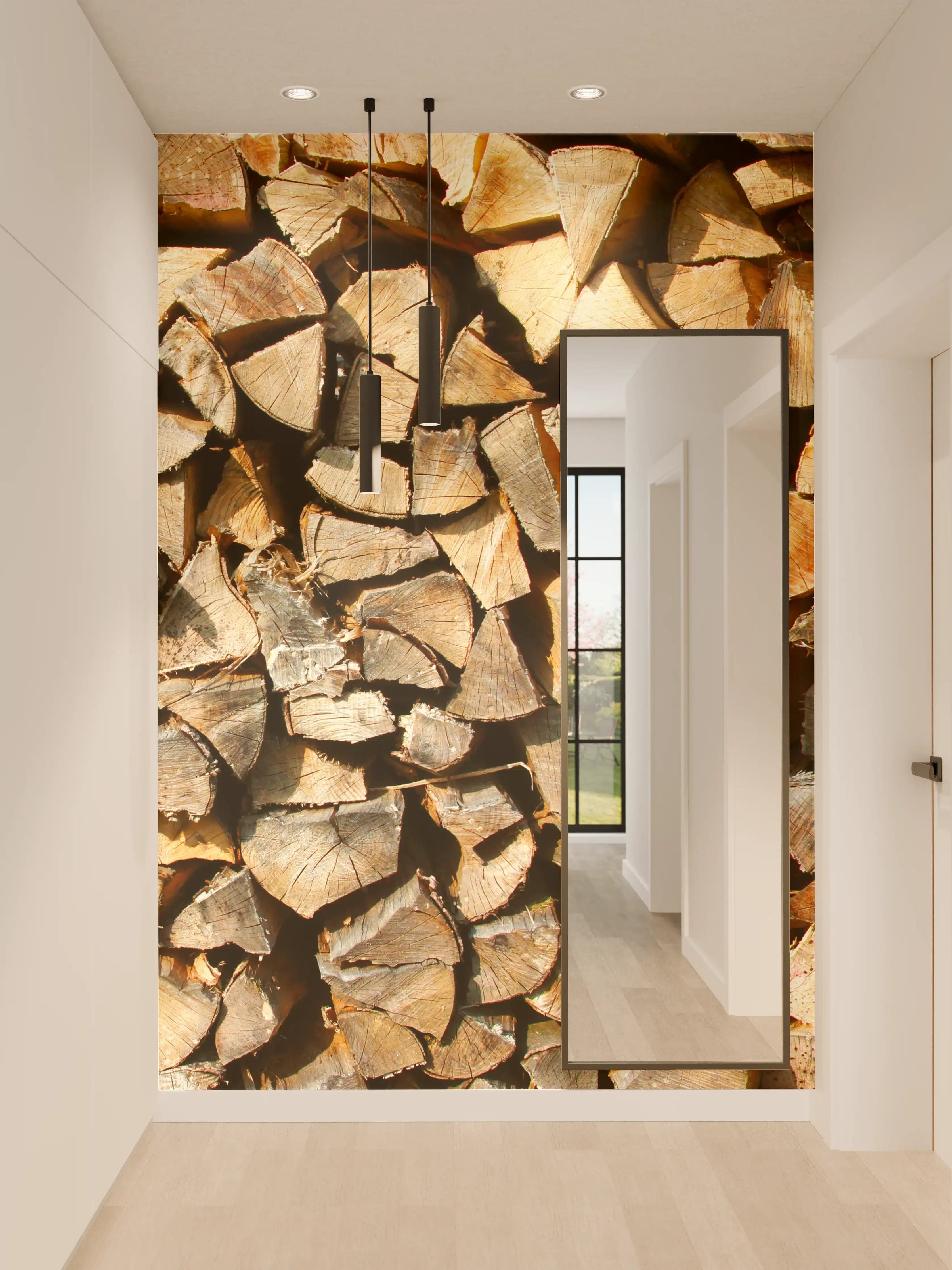 Wandverkleidung Flur - Holzstämme