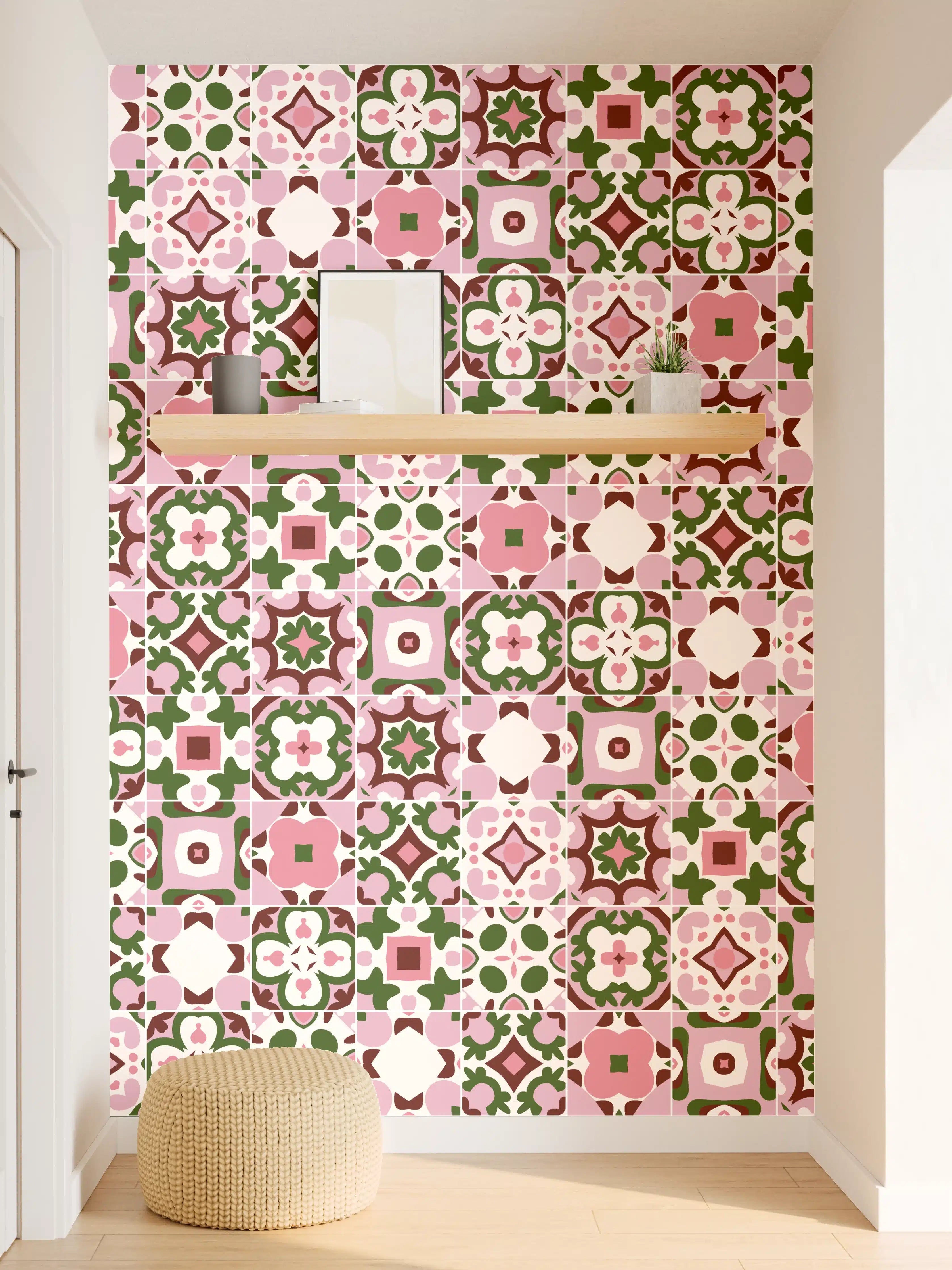 Wandverkleidung Flur - Hübsches Blumendesign mit Rosa und Grün