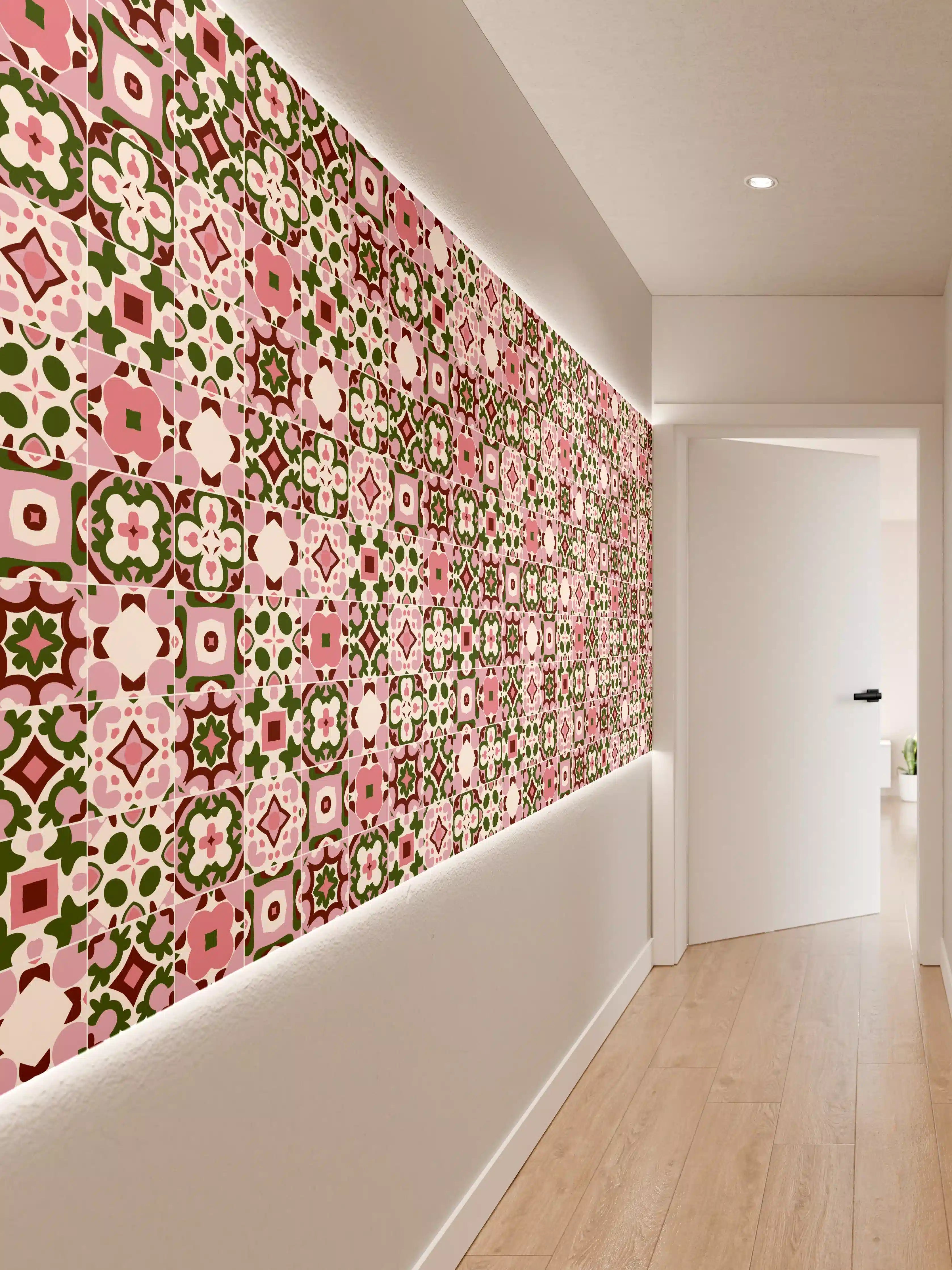 Wandverkleidung Flur - Hübsches Blumendesign mit Rosa und Grün