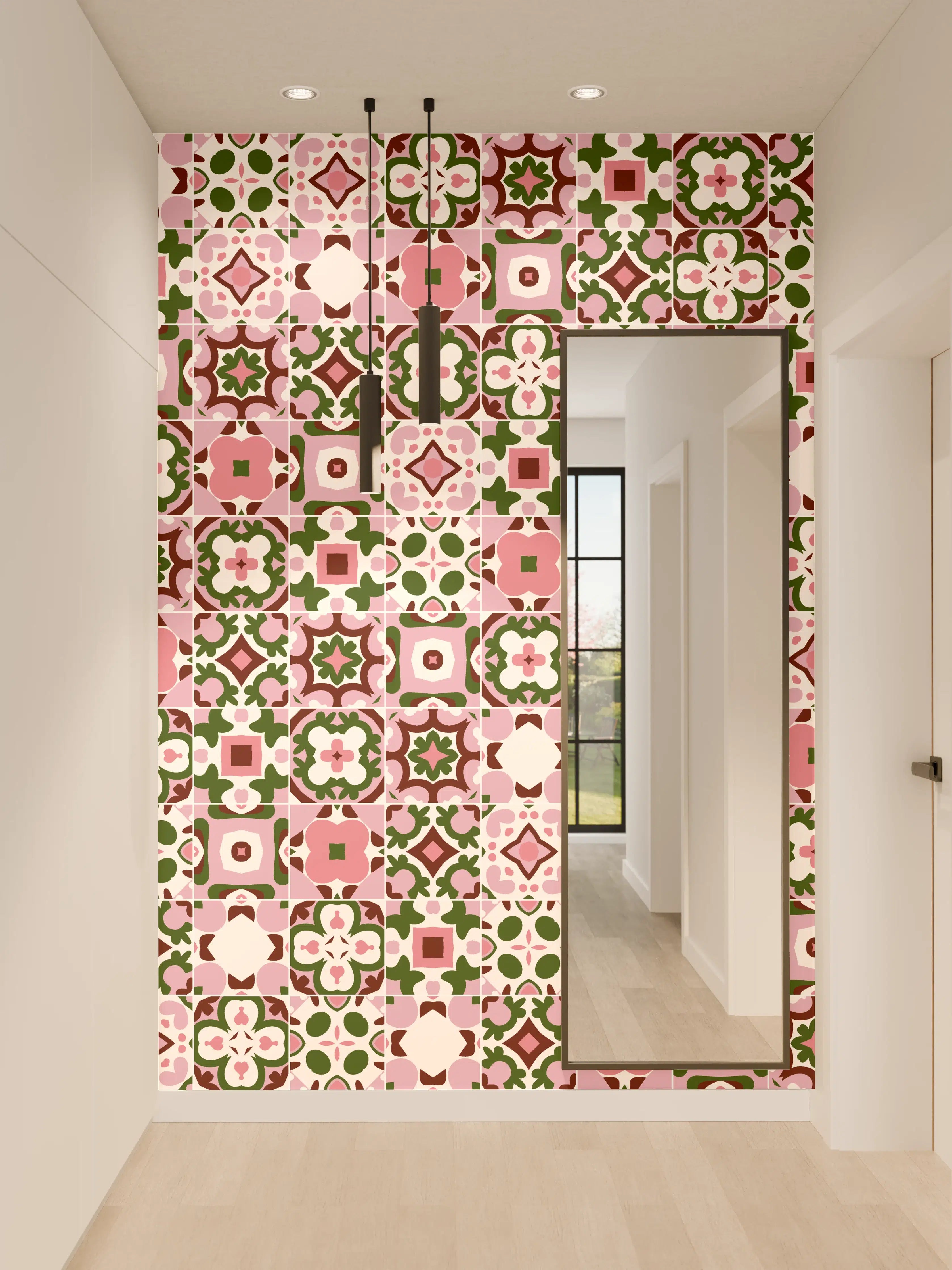 Wandverkleidung Flur - Hübsches Blumendesign mit Rosa und Grün