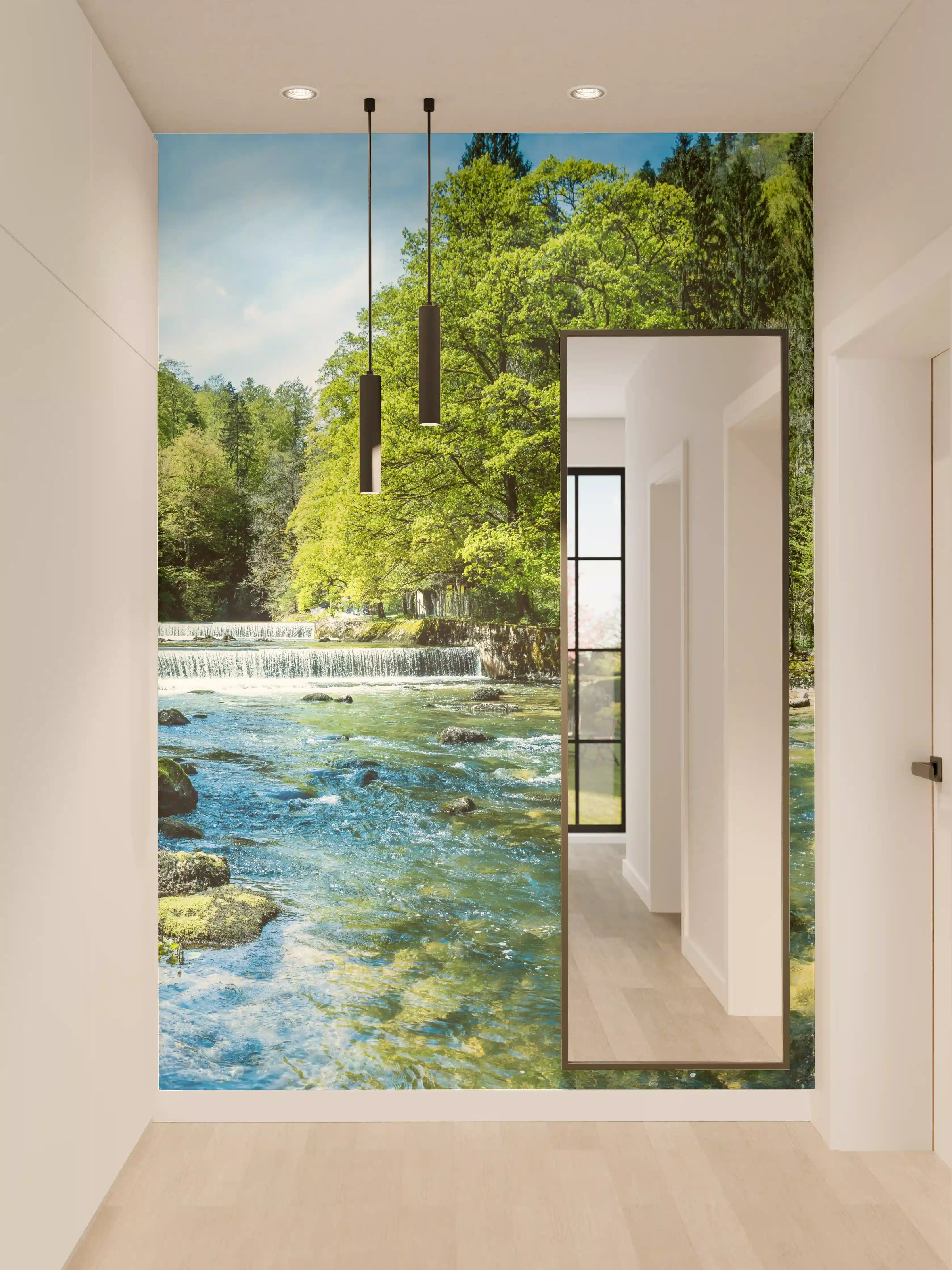 Wandverkleidung Flur - Idyllische Flusslandschaft mit Wasserfall