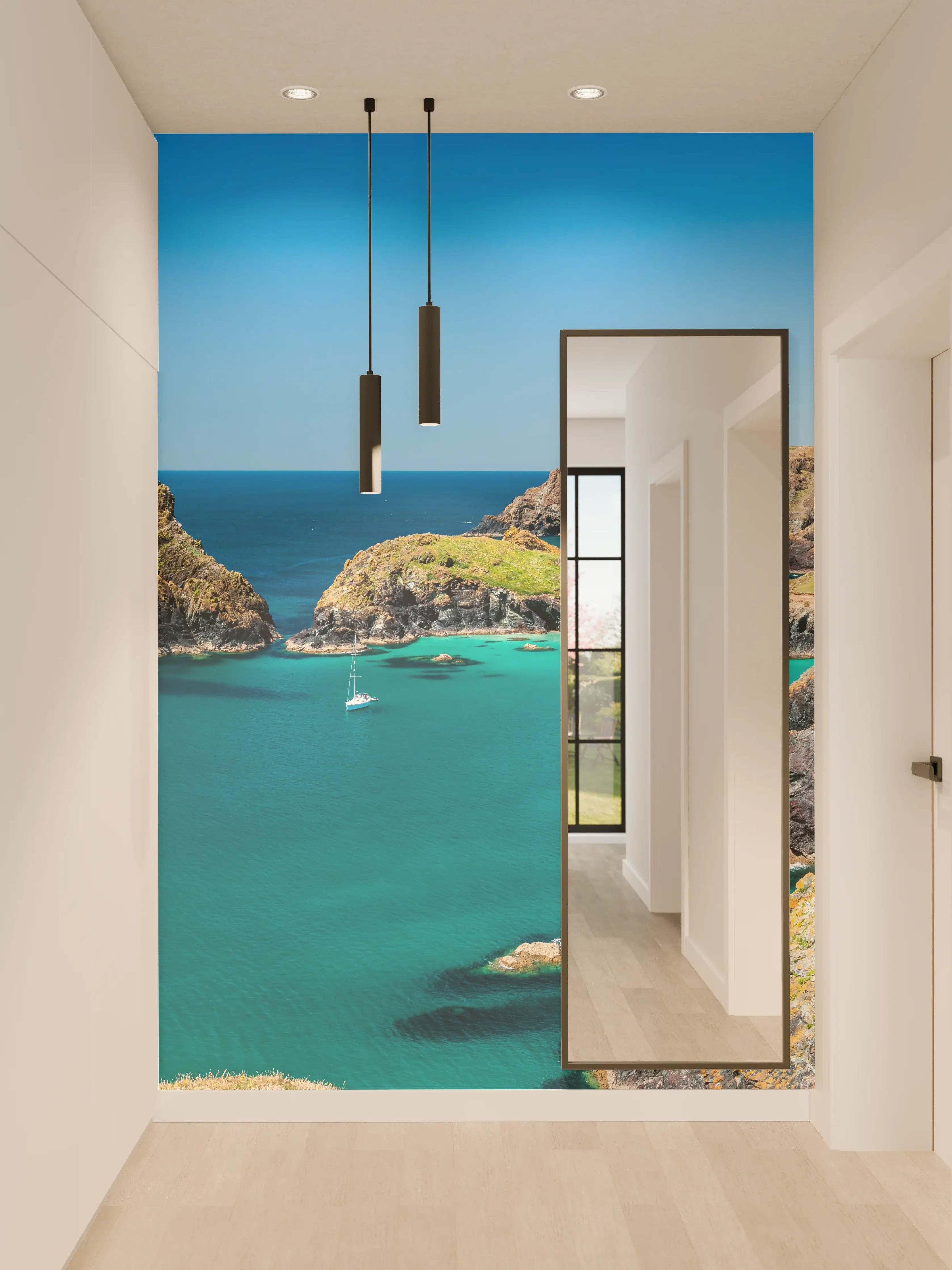 Wandverkleidung Flur - Idyllische Küstenlandschaft mit Türkisblauem Wasser