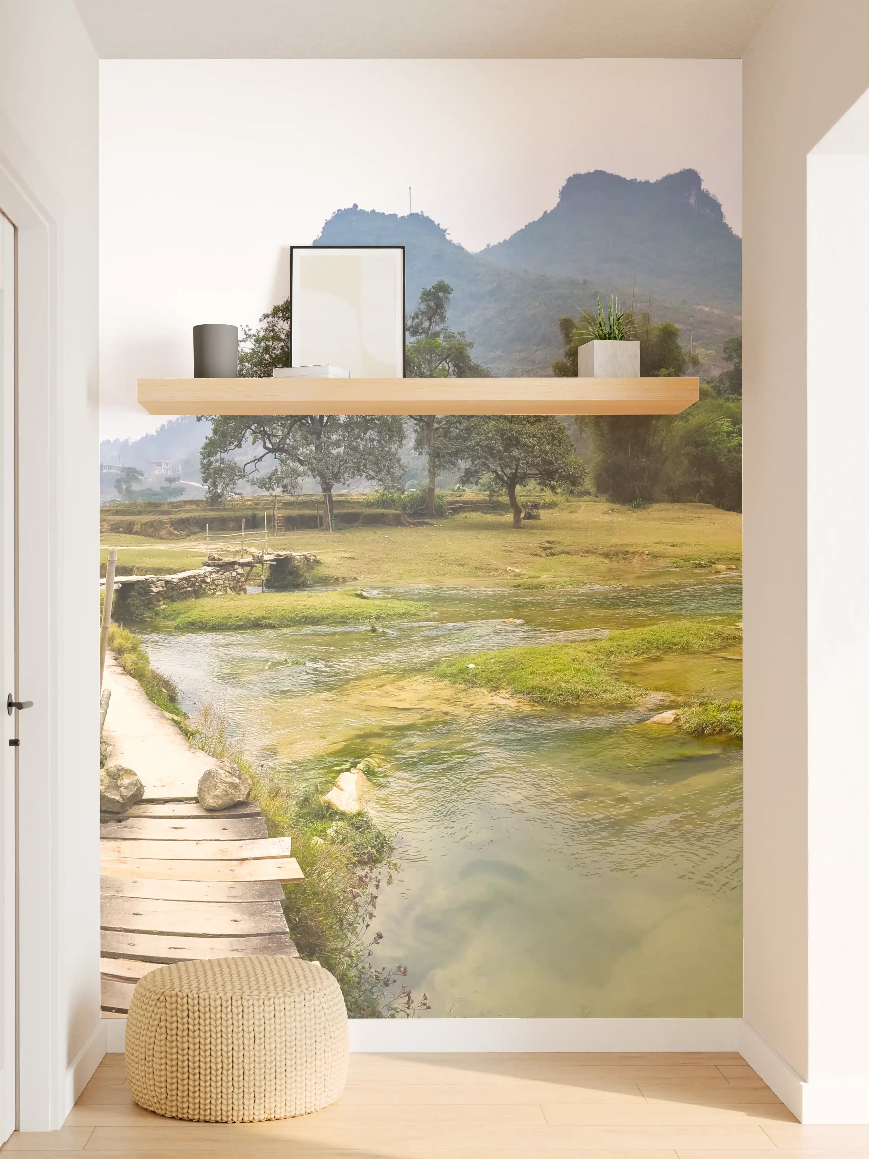 Wandverkleidung Flur - Idyllische Naturansicht mit Wasserfällen