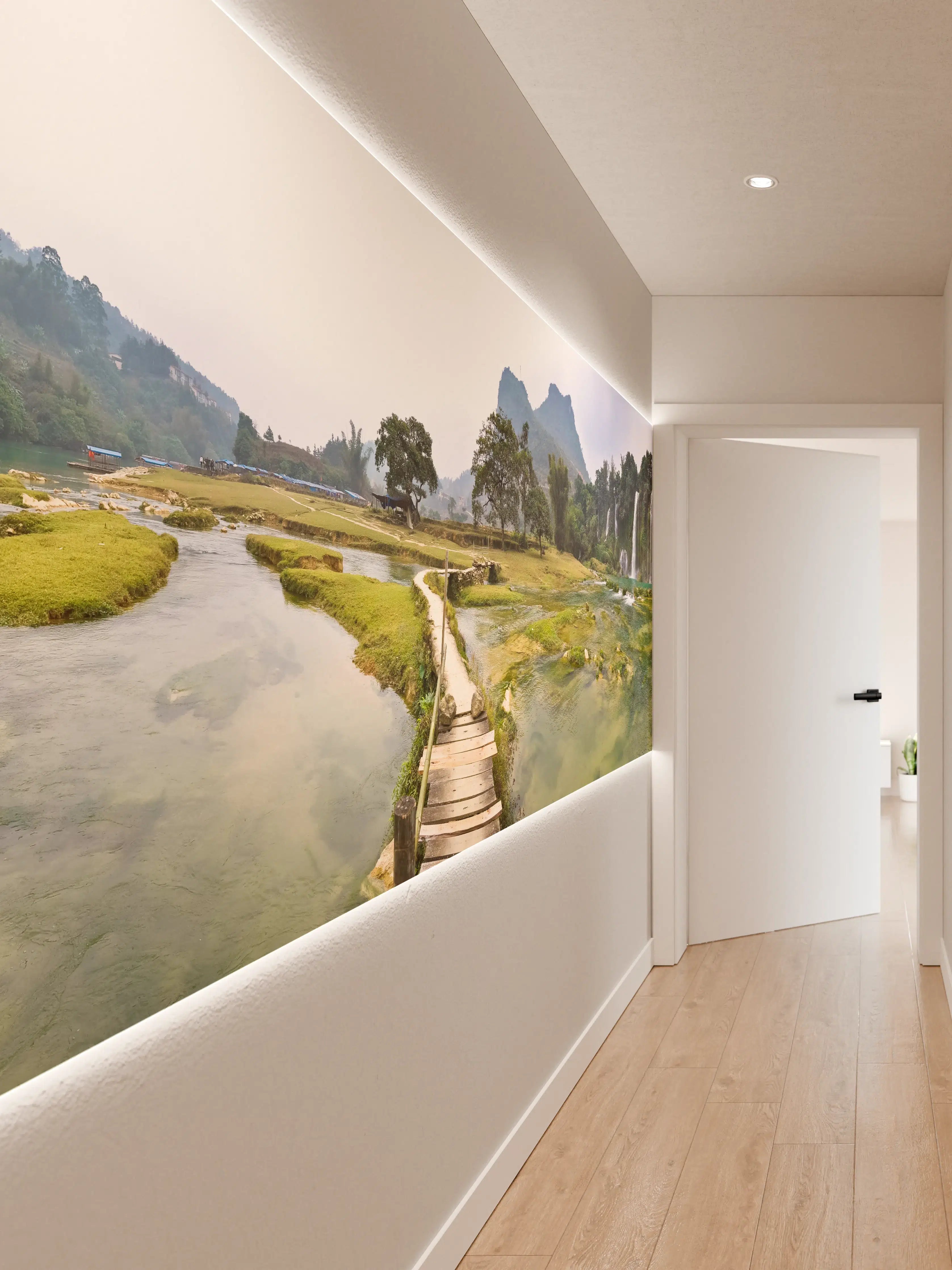 Wandverkleidung Flur - Idyllische Naturansicht mit Wasserfällen