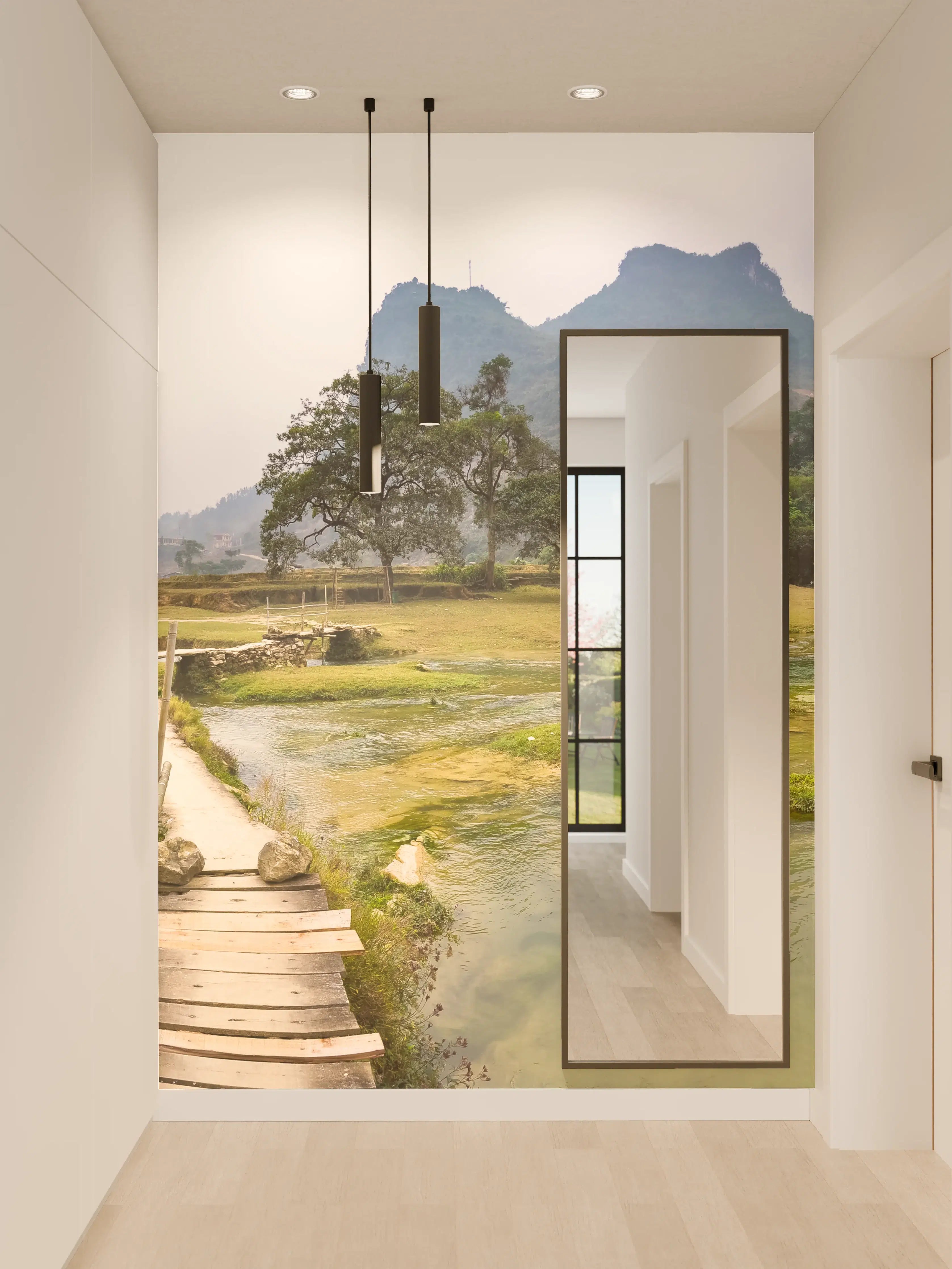 Wandverkleidung Flur - Idyllische Naturansicht mit Wasserfällen