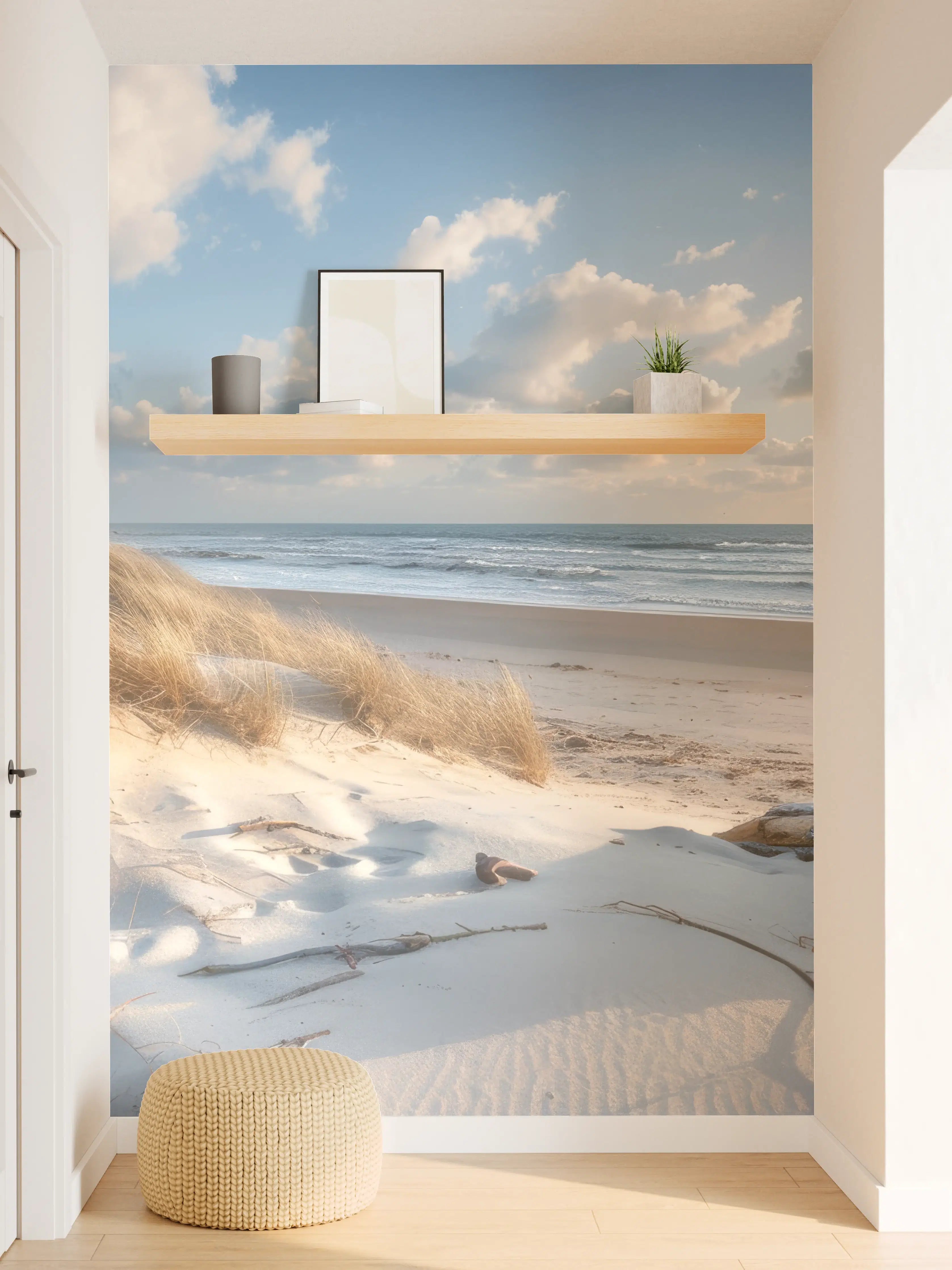 Wandverkleidung Flur - Idyllischer Strand mit Grautönen