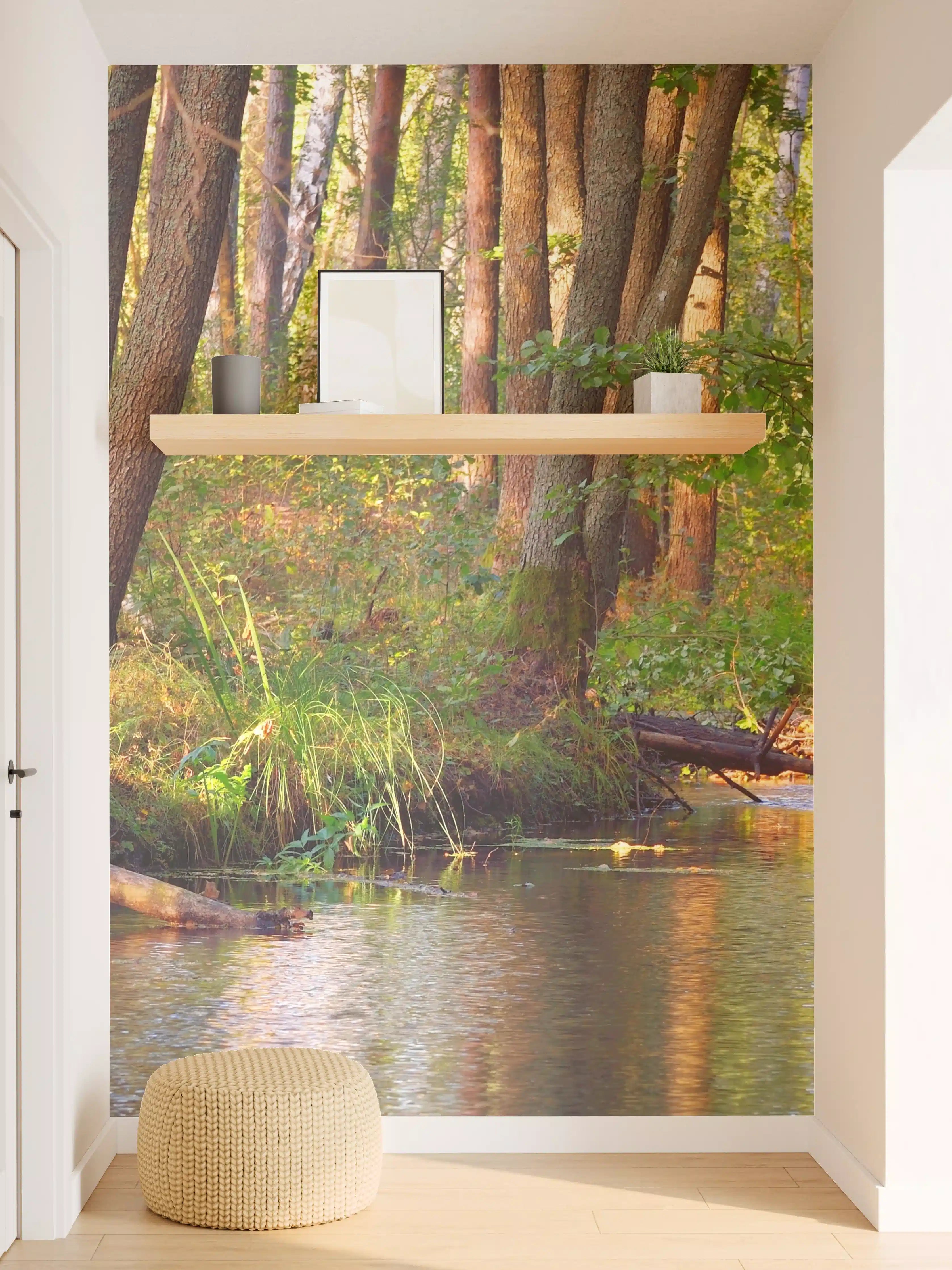 Wandverkleidung Flur - Idyllischer Waldsee bei Sonnenuntergang