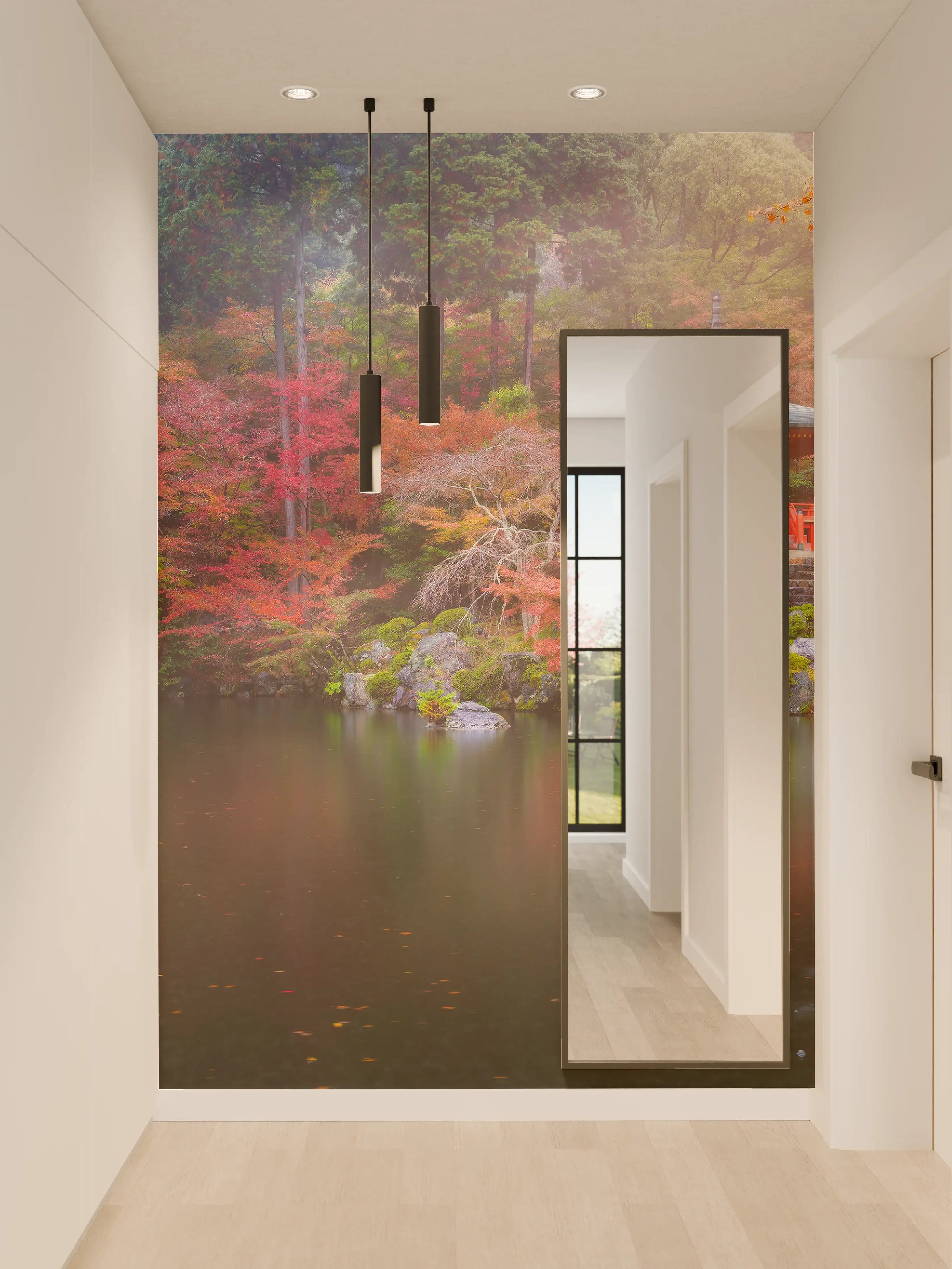 Wandverkleidung Flur - Idyllischer japanischer Garten im Herbst