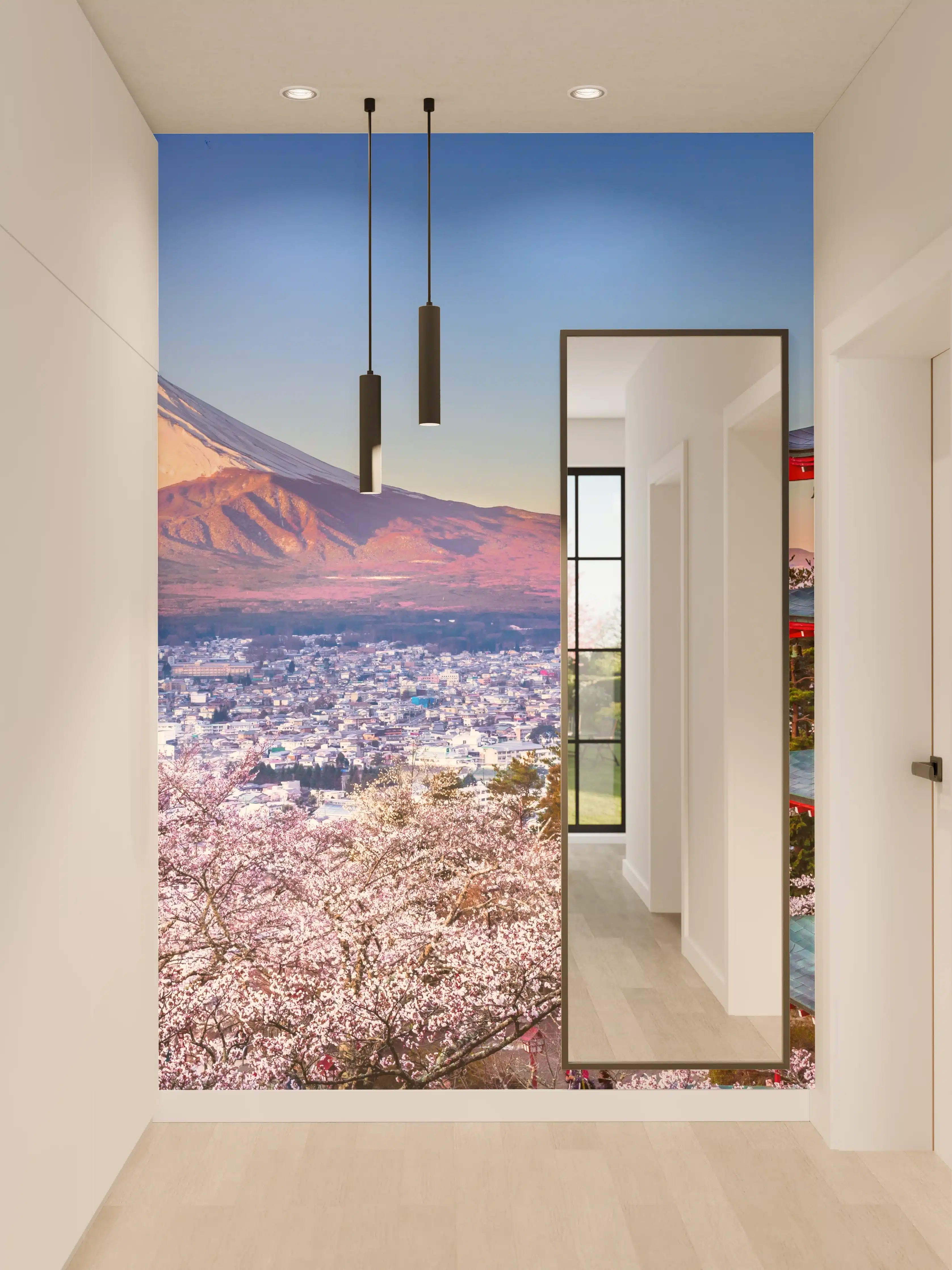 Wandverkleidung Flur - Idyllisches Japan: Berg Fuji & Pagode im Frühling