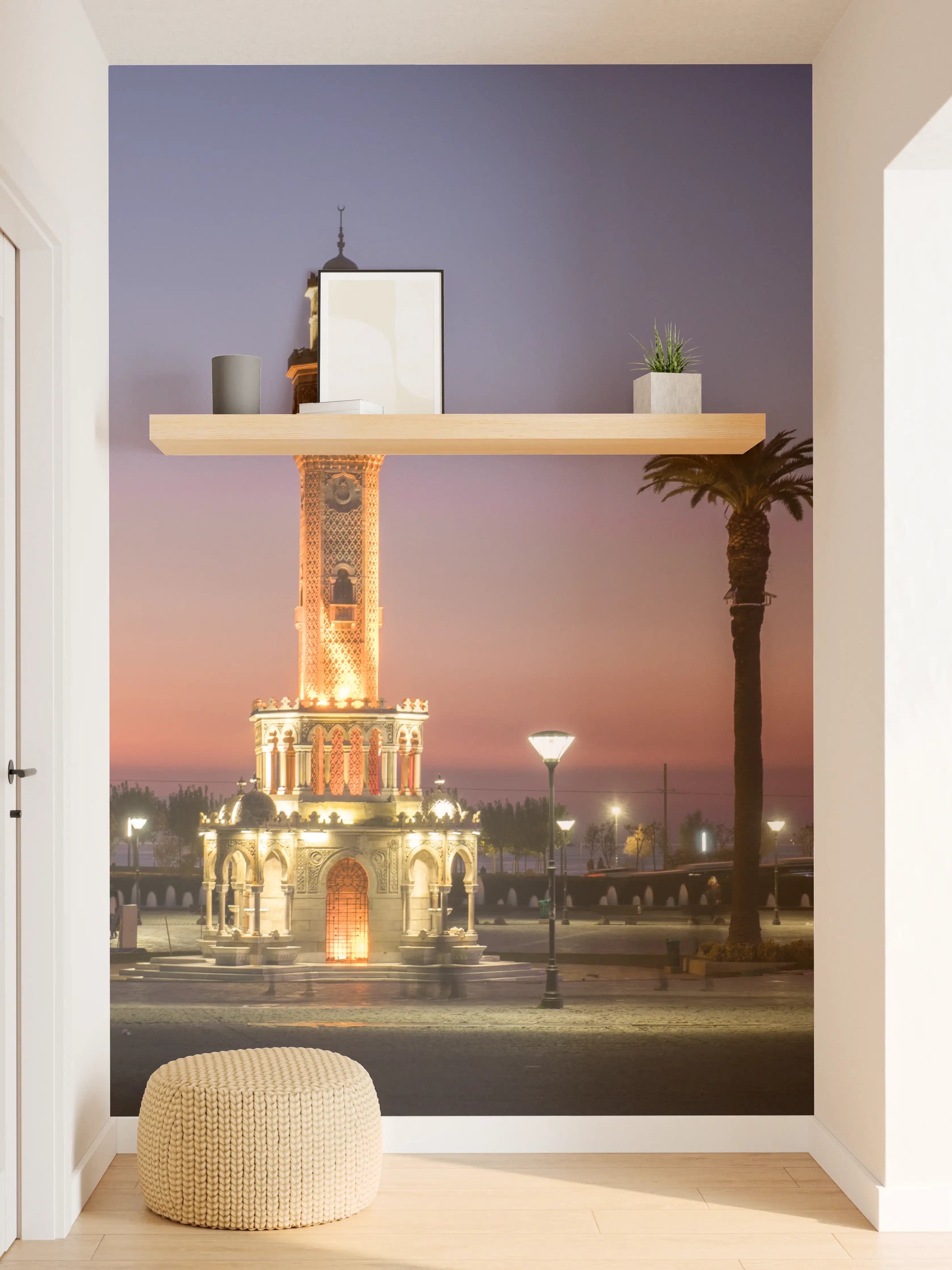 Wandverkleidung Flur - Ikonischer Uhrturm bei Sonnenuntergang