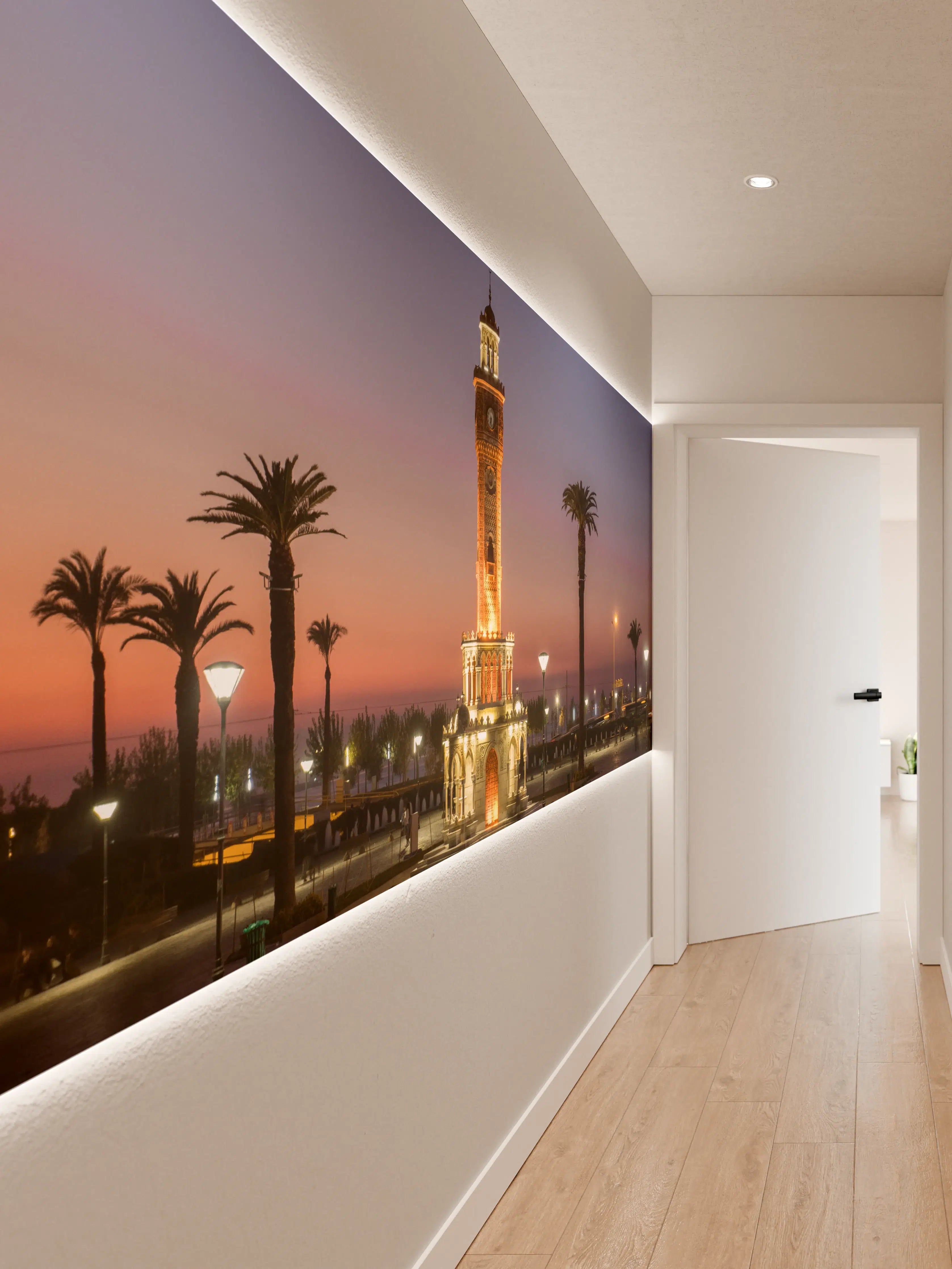 Wandverkleidung Flur - Ikonischer Uhrturm bei Sonnenuntergang