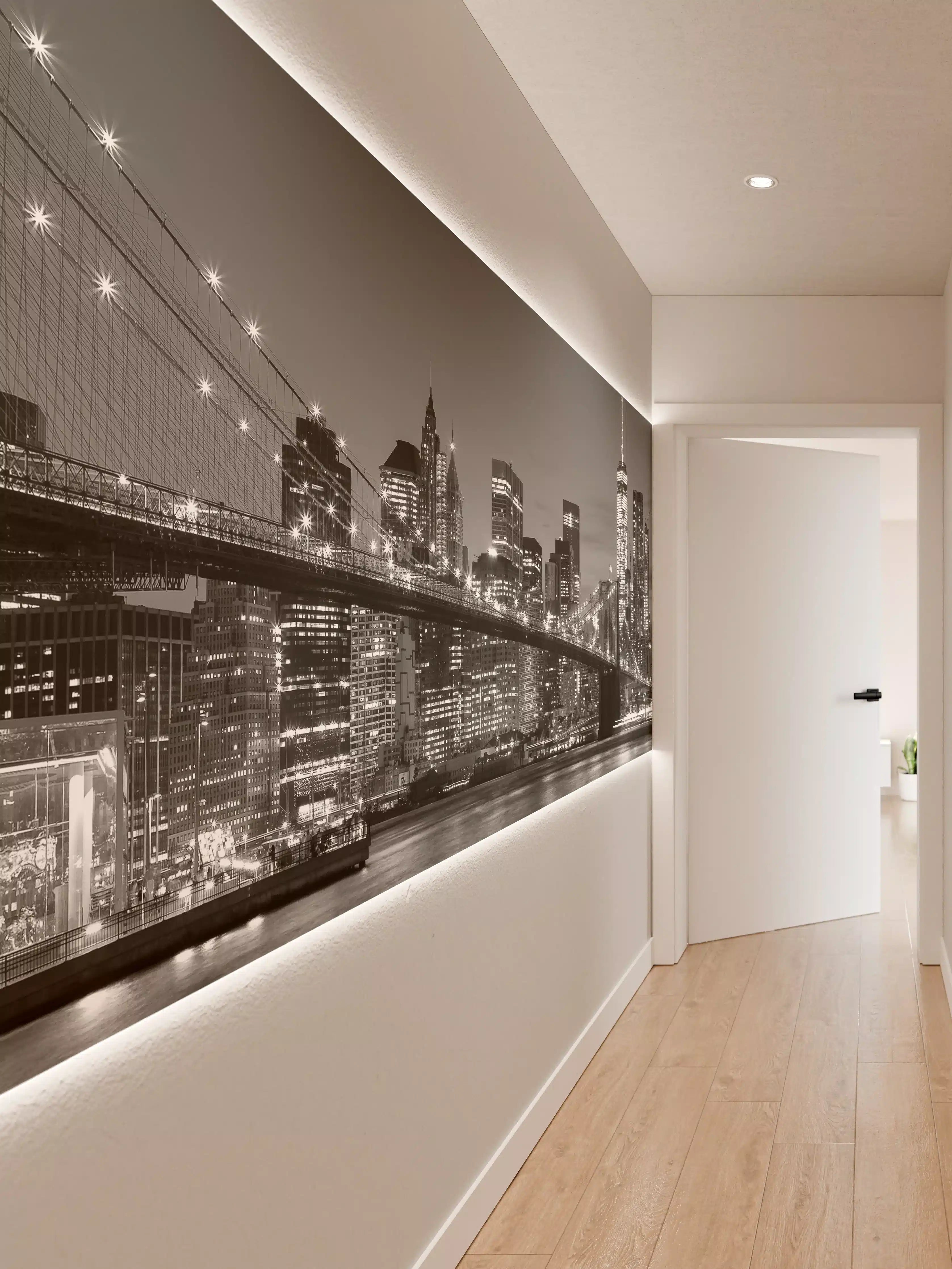 Wandverkleidung Flur - Inspirierende Skyline in Schwarzweiß
