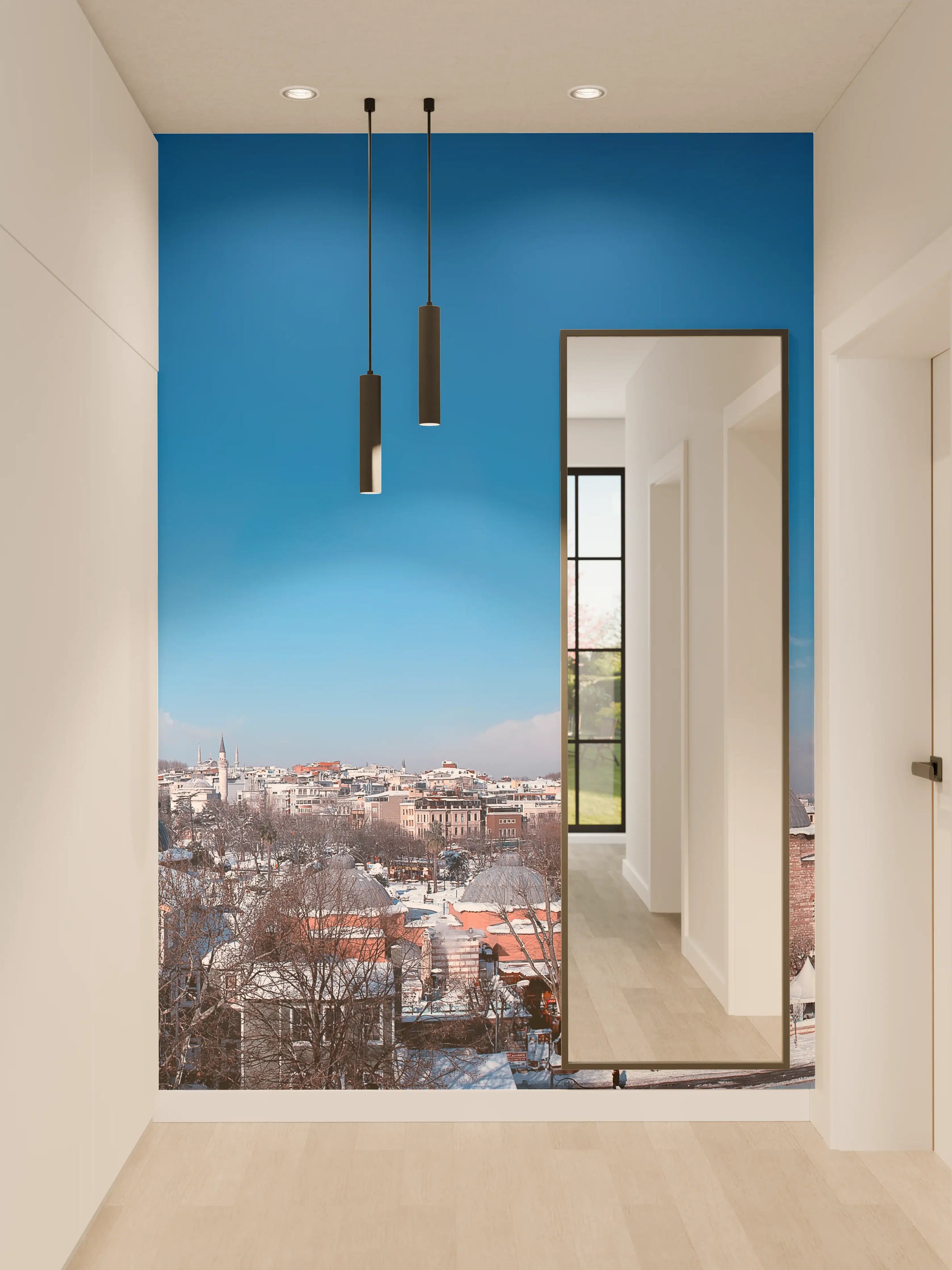 Wandverkleidung Flur - Istanbul Skyline Blau-Weiß