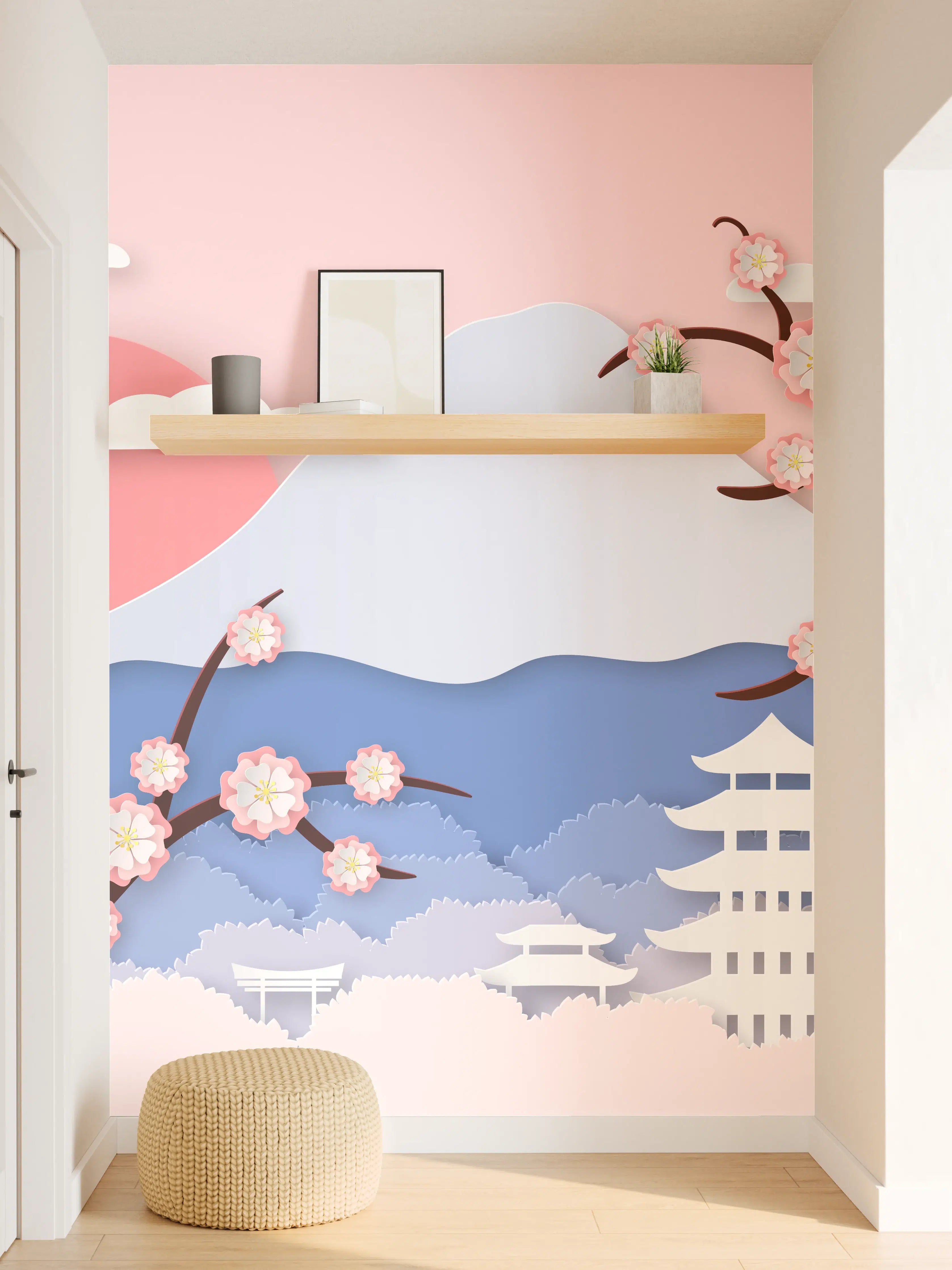 Wandverkleidung Flur - Japanischer Kirschblüten-Ansicht