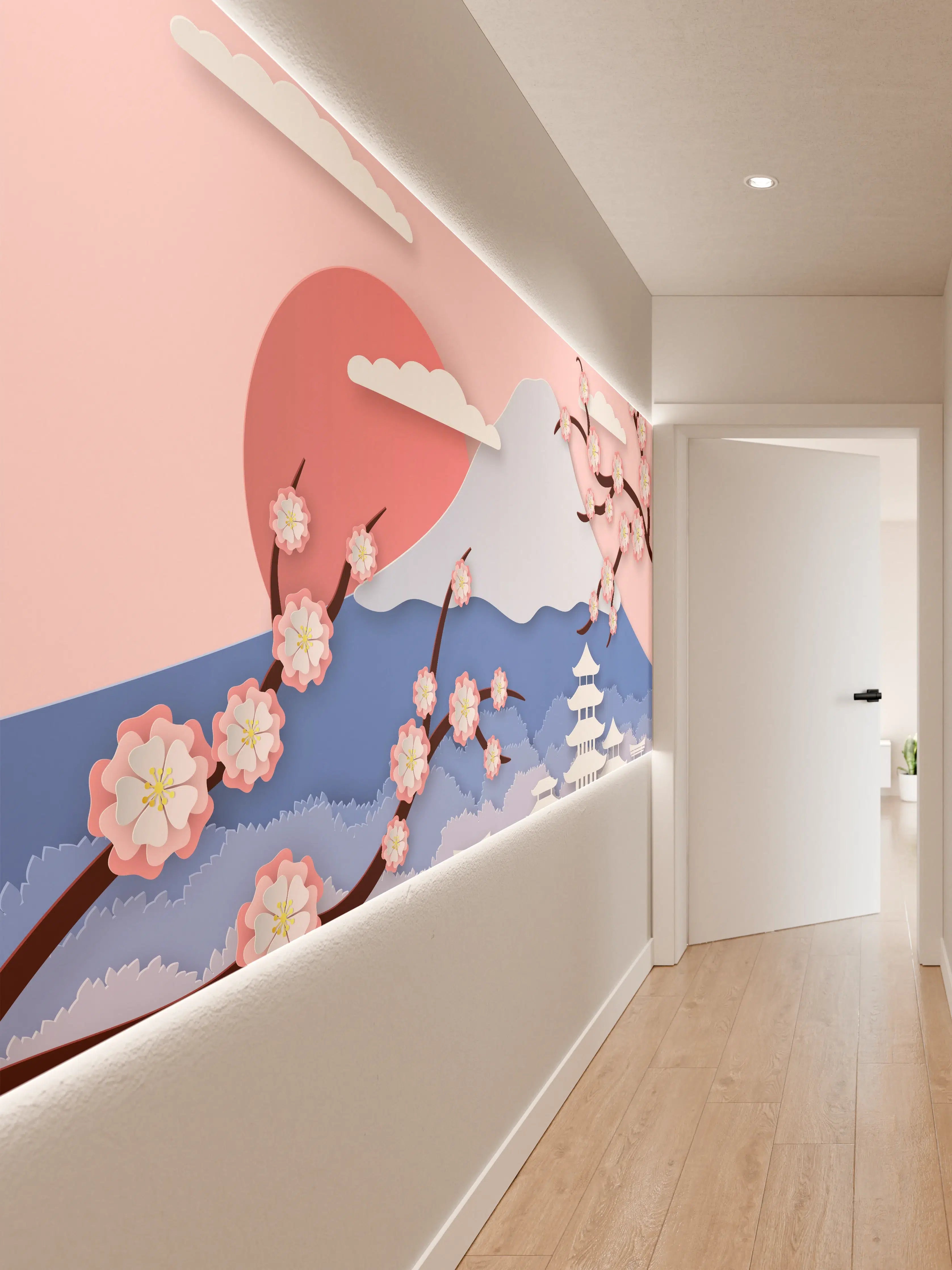 Wandverkleidung Flur - Japanischer Kirschblüten-Ansicht