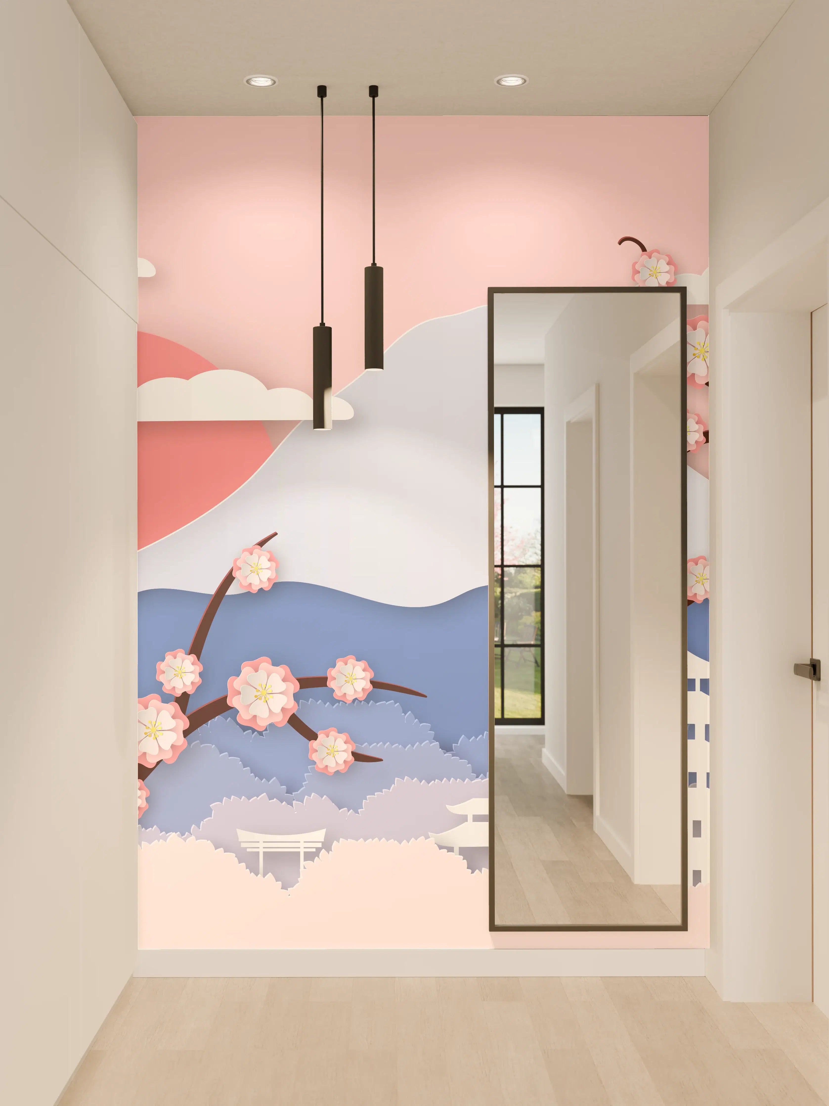 Wandverkleidung Flur - Japanischer Kirschblüten-Ansicht