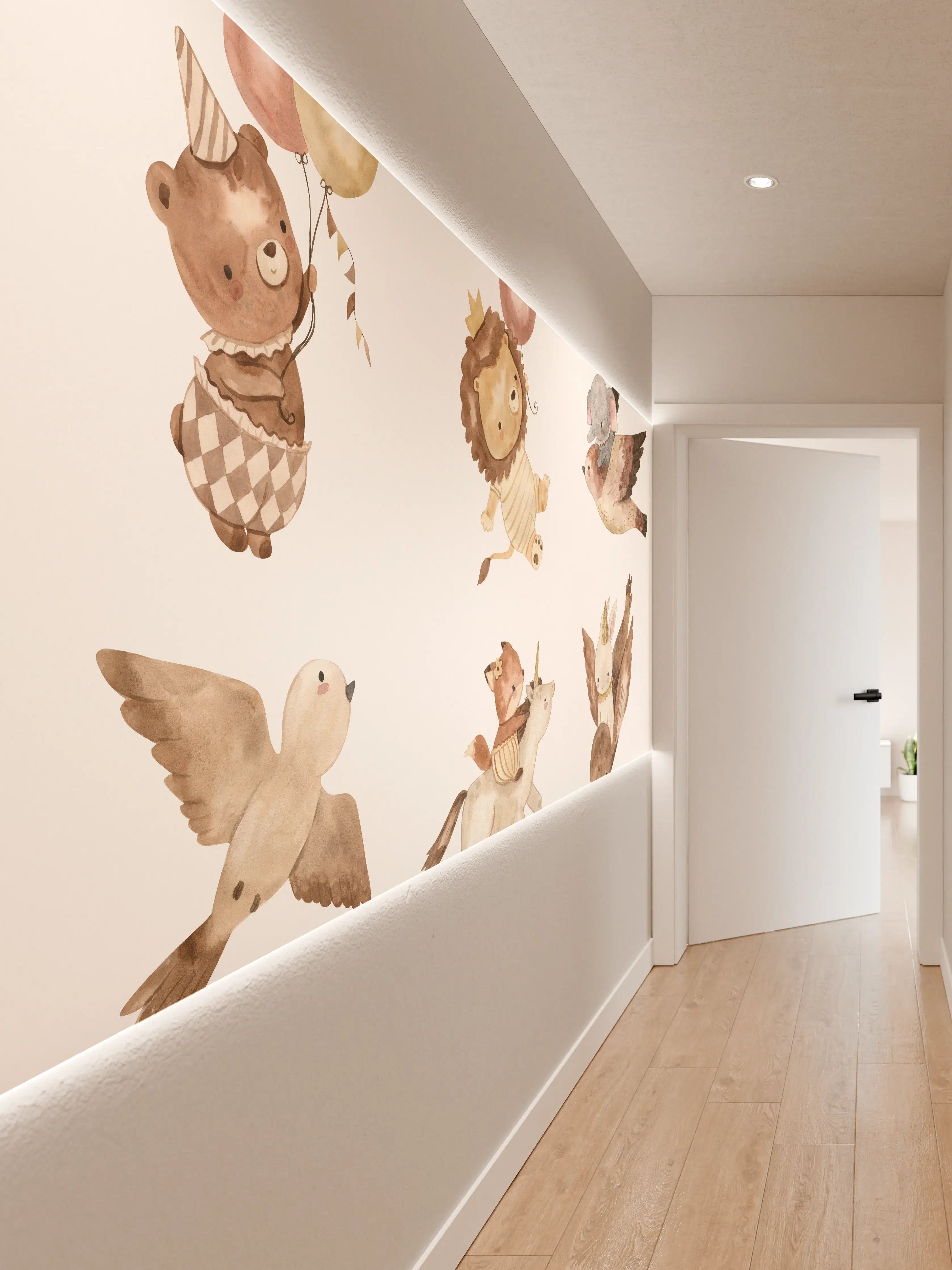 Wandverkleidung Flur - Kindermotiv - Tiere in den Lüften