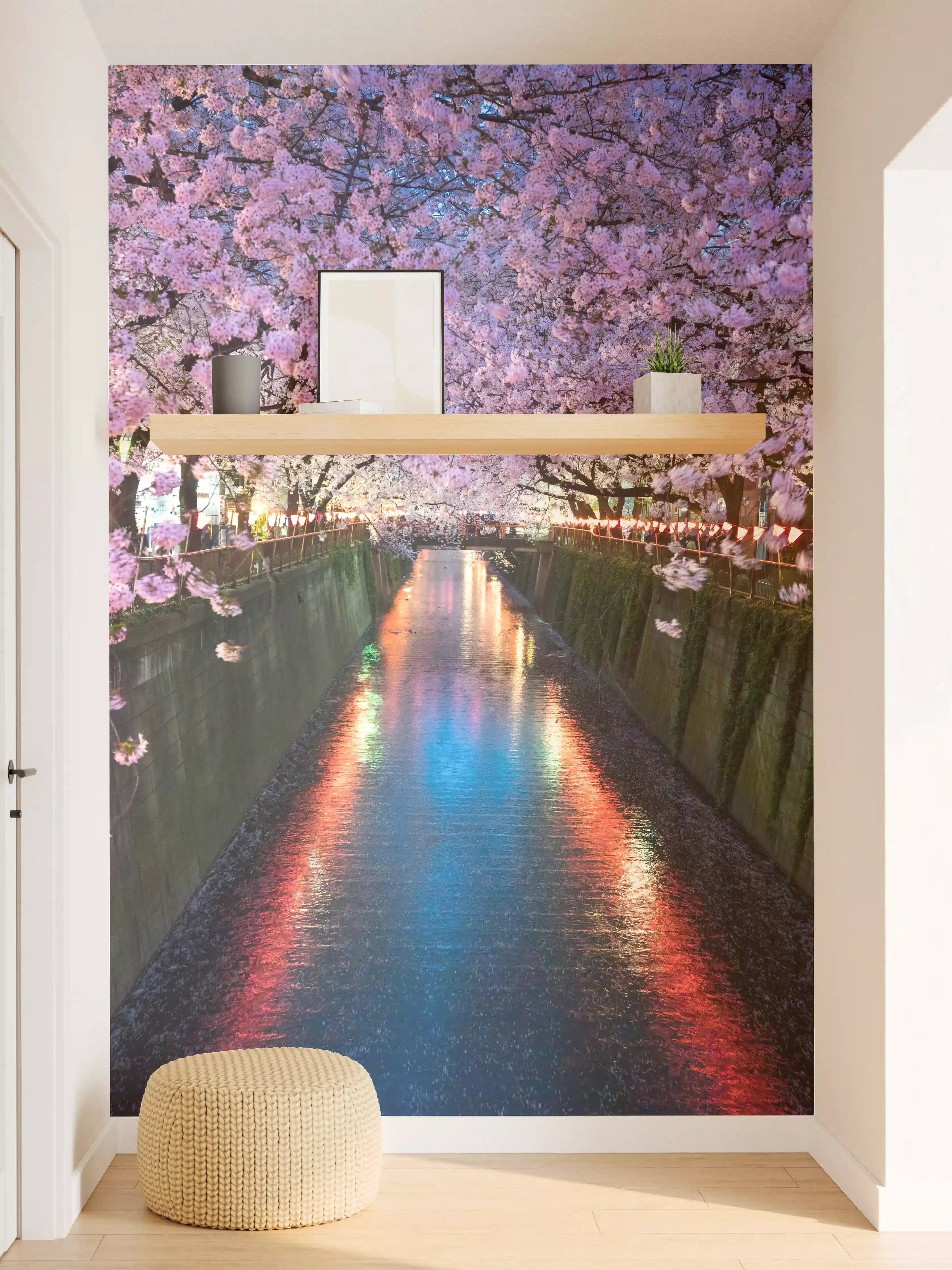 Wandverkleidung Flur - Kirschblüten bei Nacht Nakameguro - Tokio