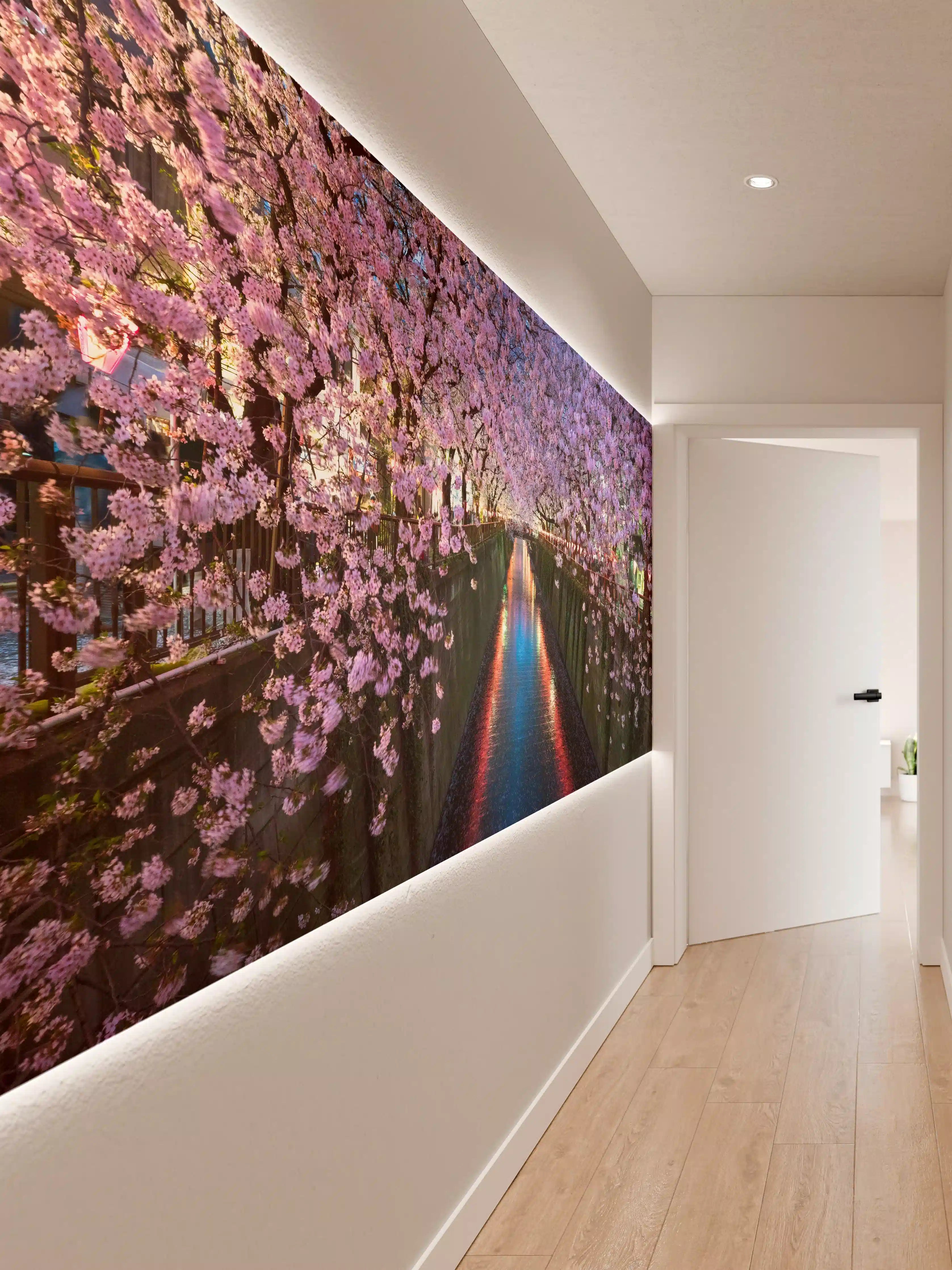 Wandverkleidung Flur - Kirschblüten bei Nacht Nakameguro - Tokio