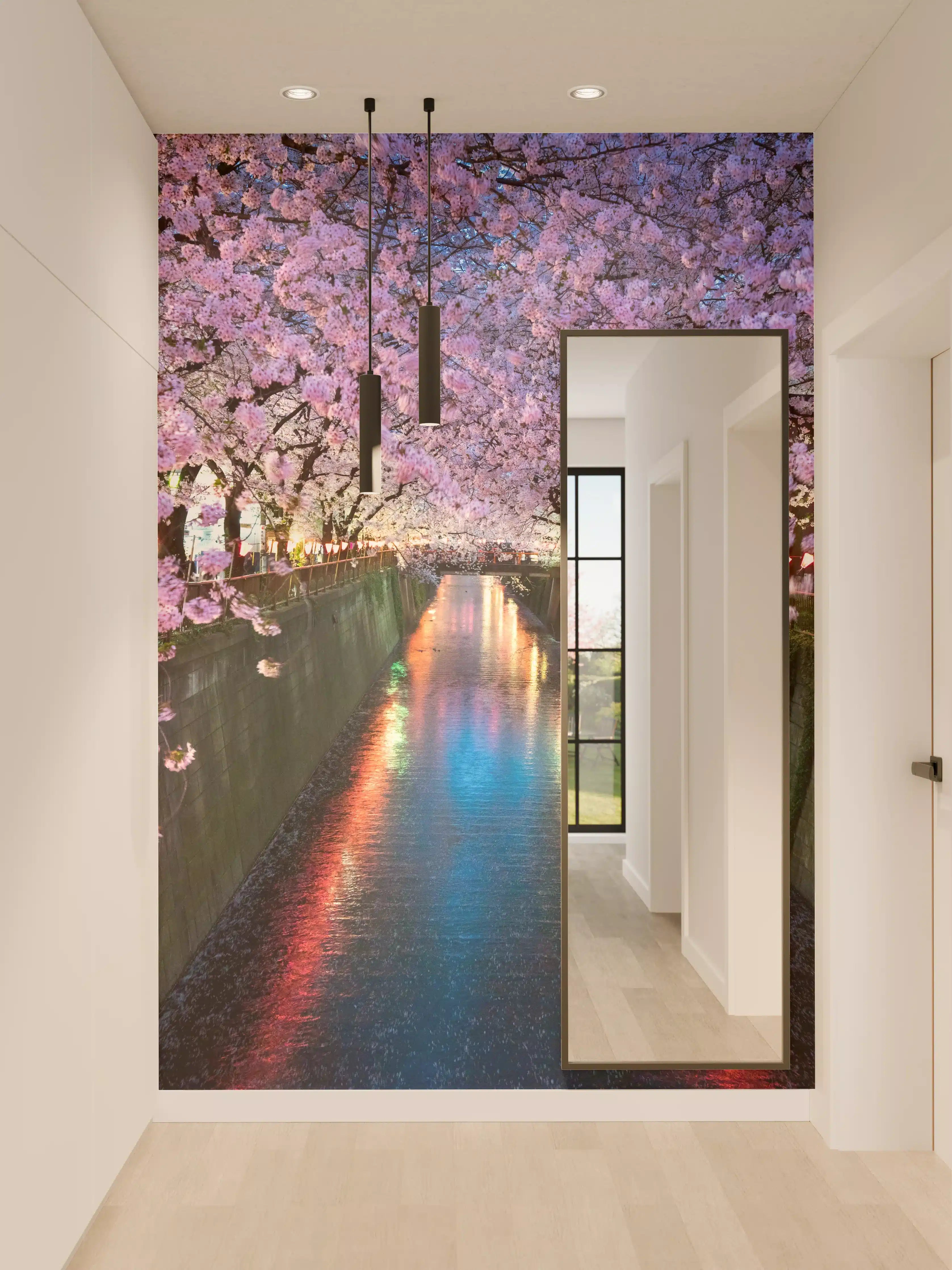 Wandverkleidung Flur - Kirschblüten bei Nacht Nakameguro - Tokio